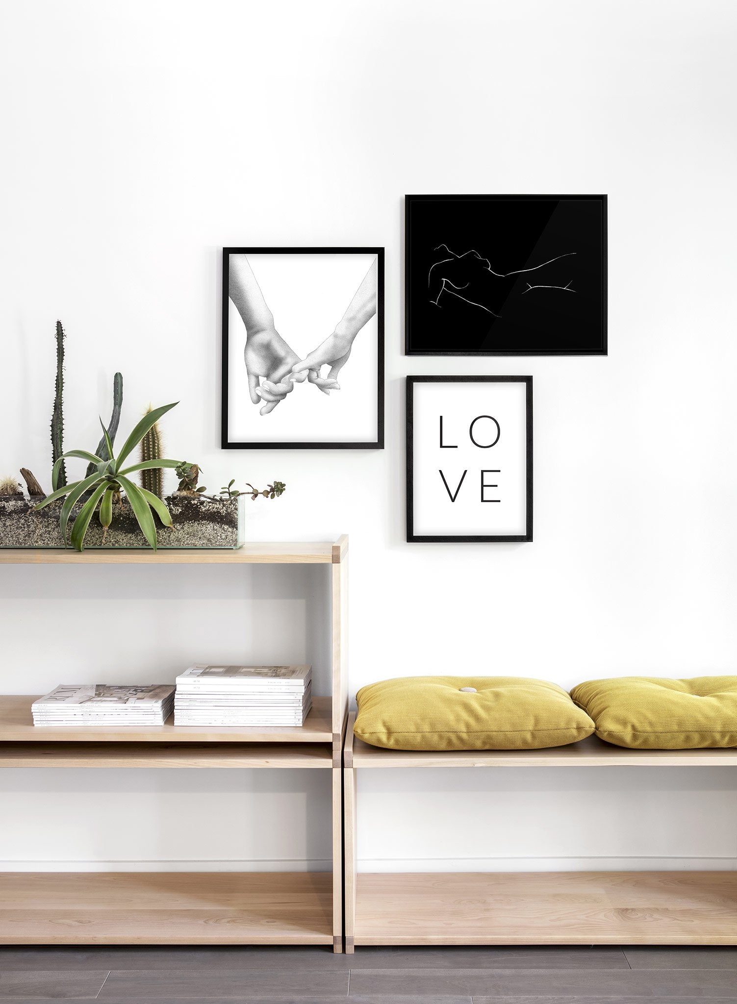 Modern minimalist poster by Opposite Wall with abstract illustration of Nude Landscape in black - Lifestyle Trio - Living Room