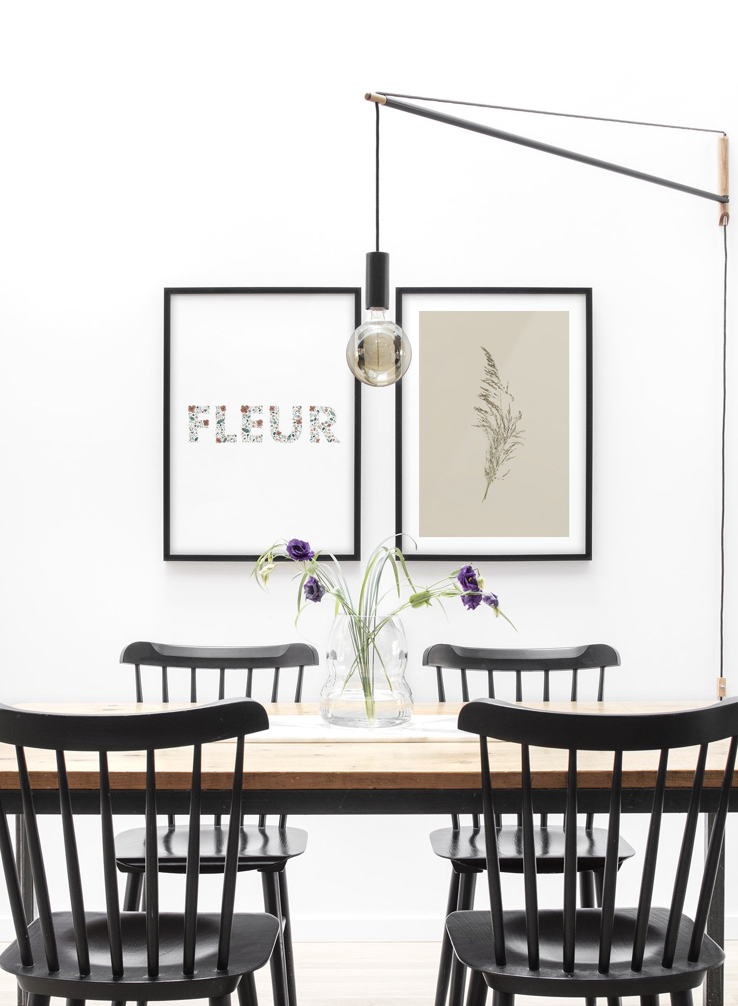 Modern minimalist botanical photography poster by Opposite Wall with single grass stem - Lifestyle Duo - Dining Room