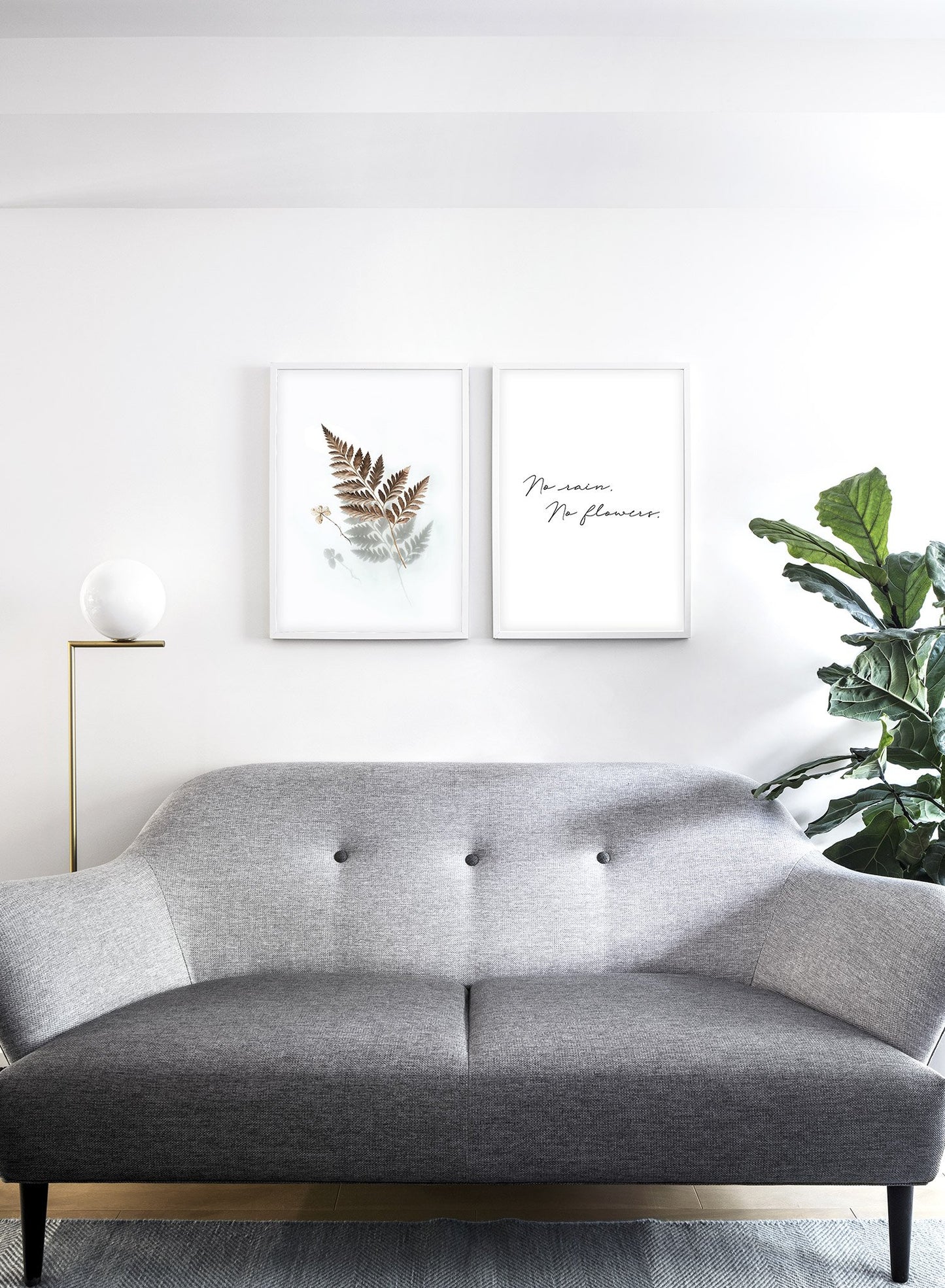 Modern minimalist botanical photography poster by Opposite Wall with floating fern leaf - Lifestyle Duo - Living Room