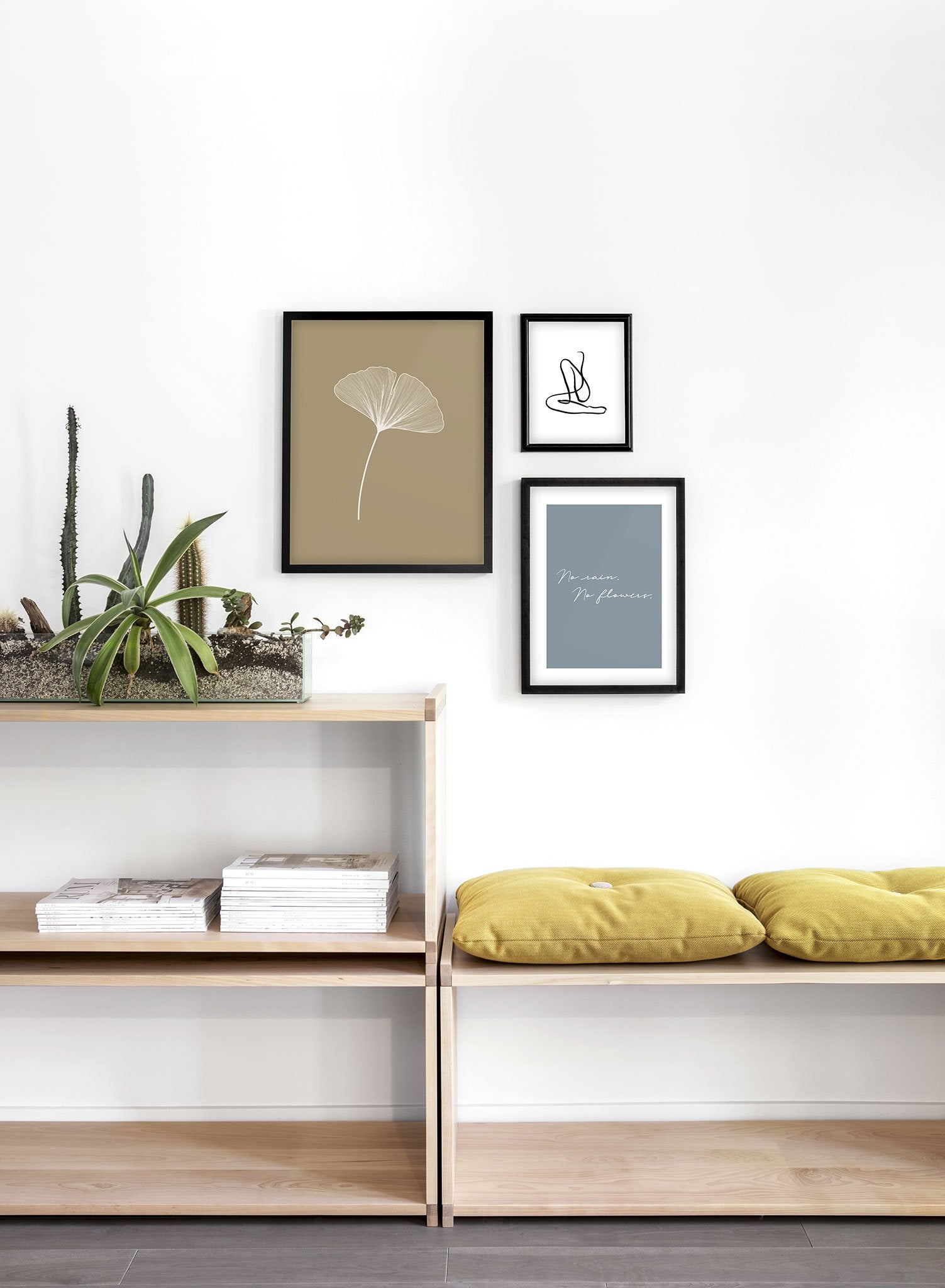 Modern minimalist botanical illustration poster by Opposite Wall with Ginkgo Leaf - Lifestyle Trio - Entryway