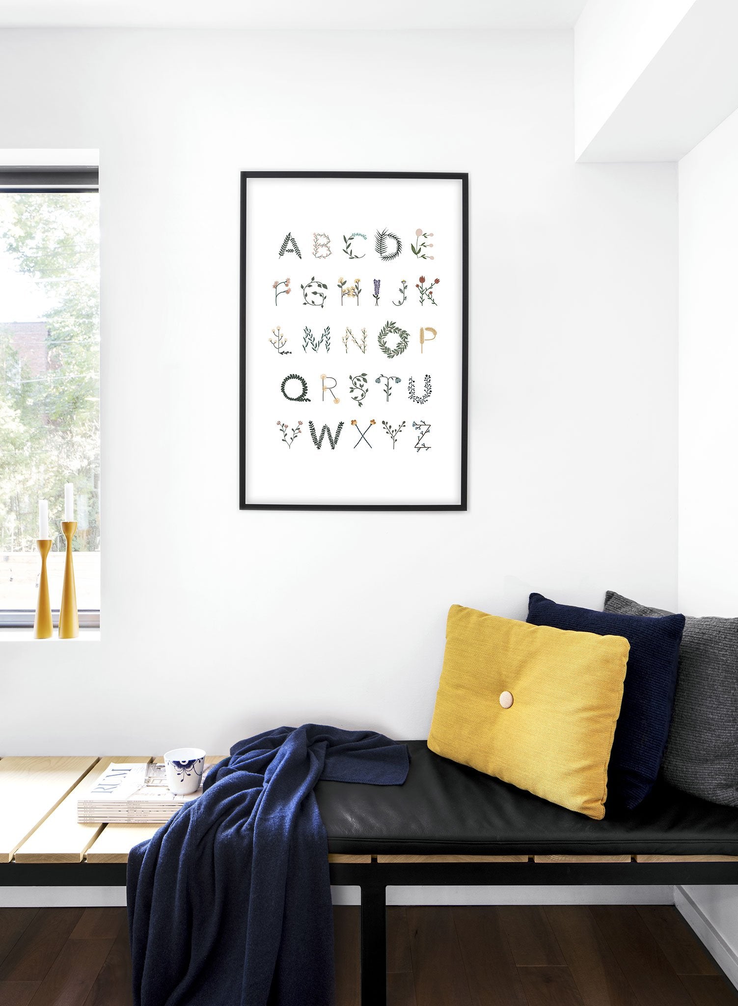 Modern minimalist typography poster by Opposite Wall with Alphabet in Flowers - Lifestyle - Bedroom