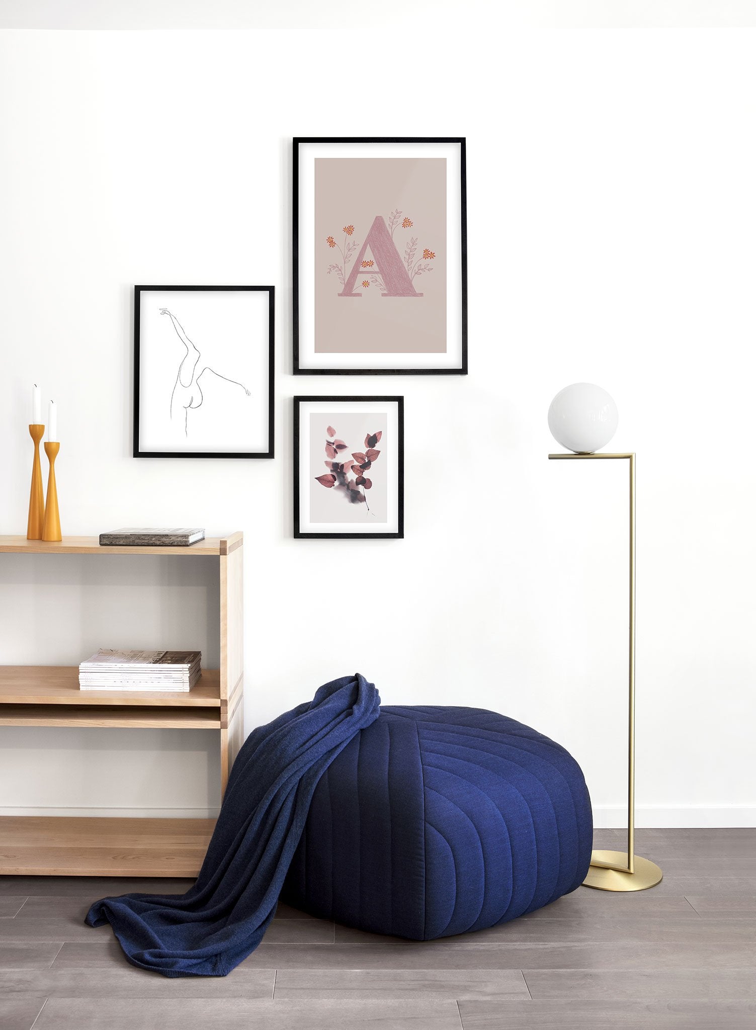 Modern minimalist typography letter A in pink by Opposite Wall - Lifestyle Trio - Living Room