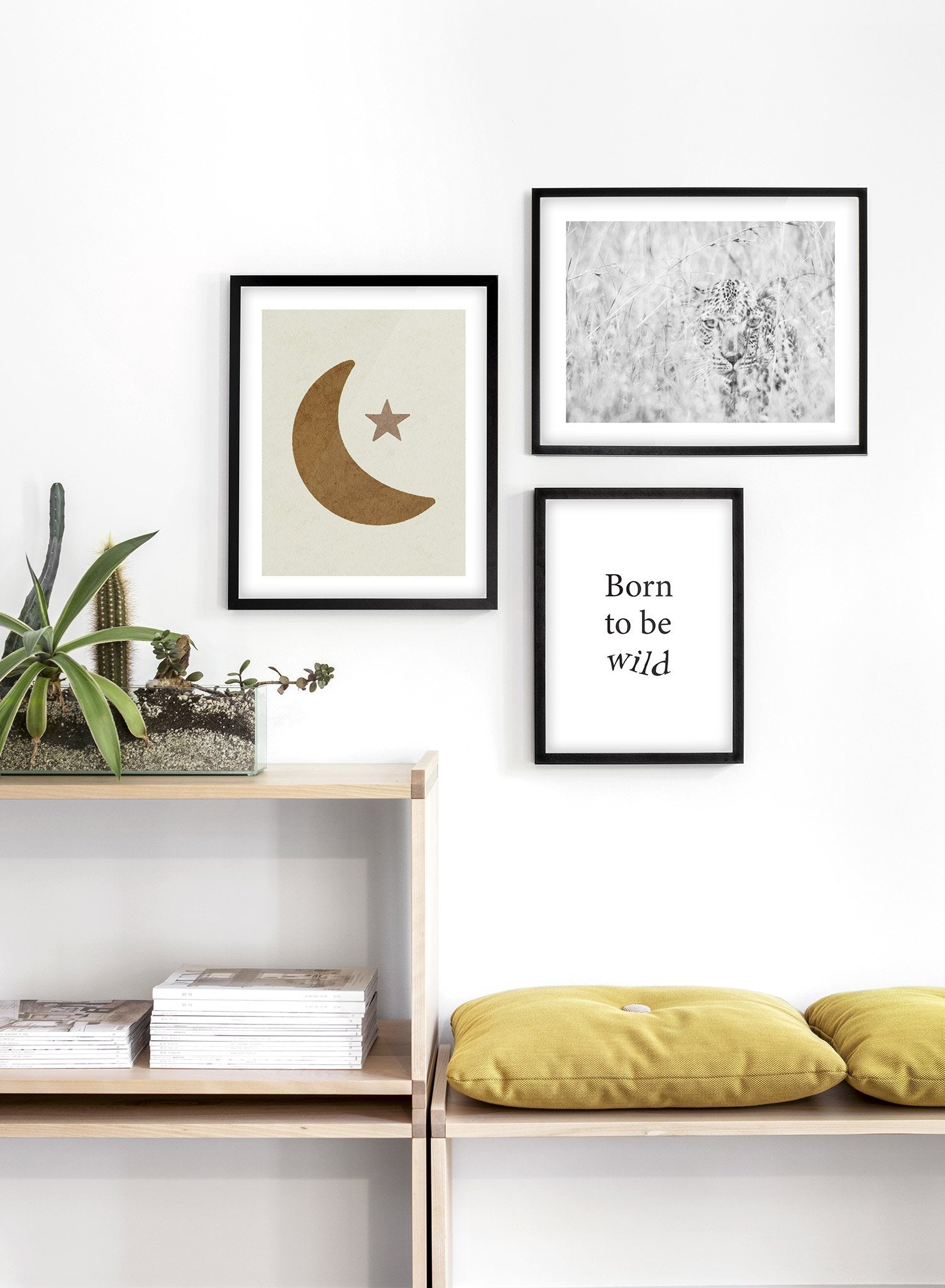 Kids nursery poster by Opposite Wall with watercolour moon - Lifestyle Trio - Living Room