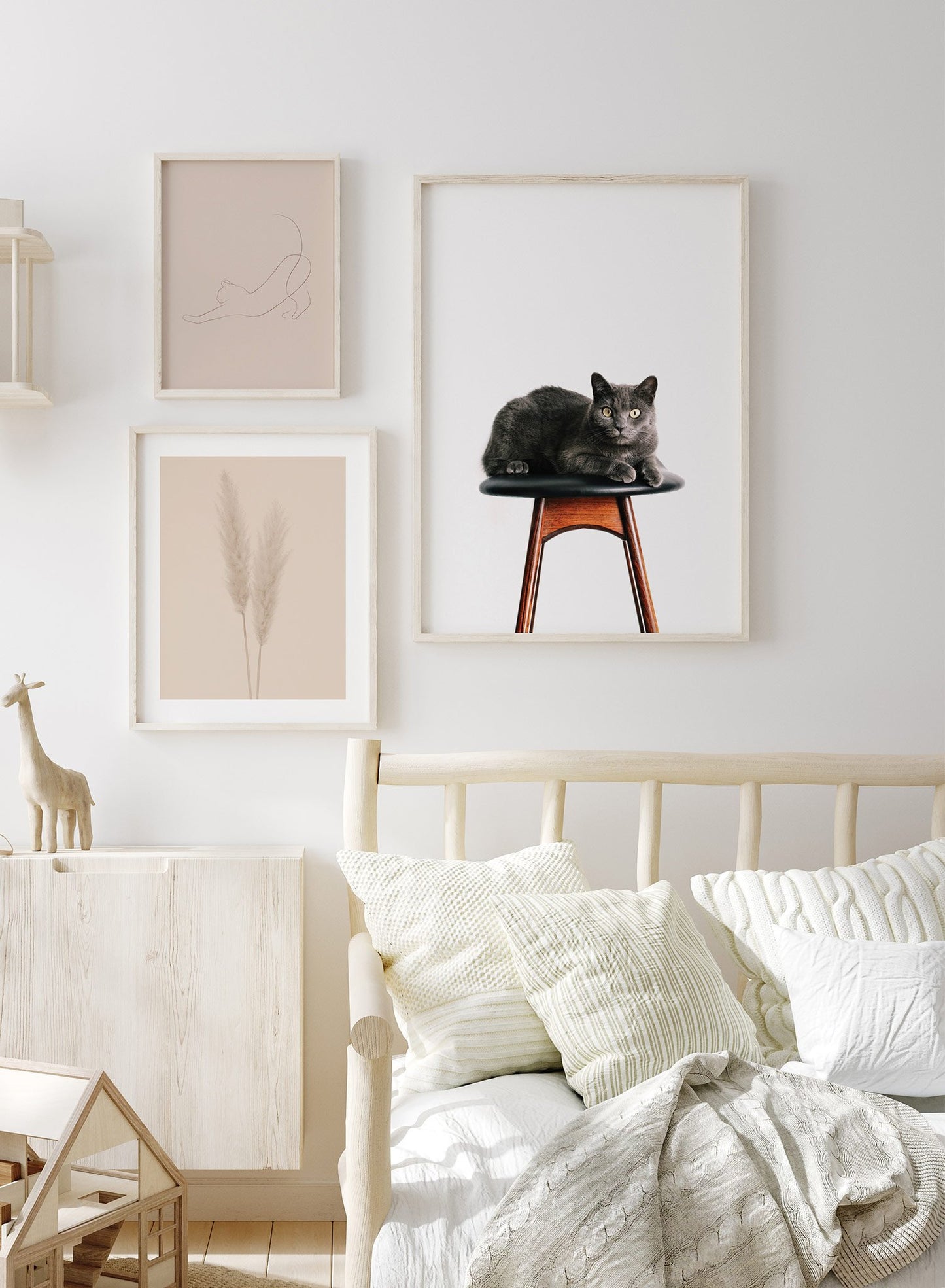 Kids nursery poster by Opposite Wall with photography of cat on chair - Lifestyle Trio - Kids Bedroom