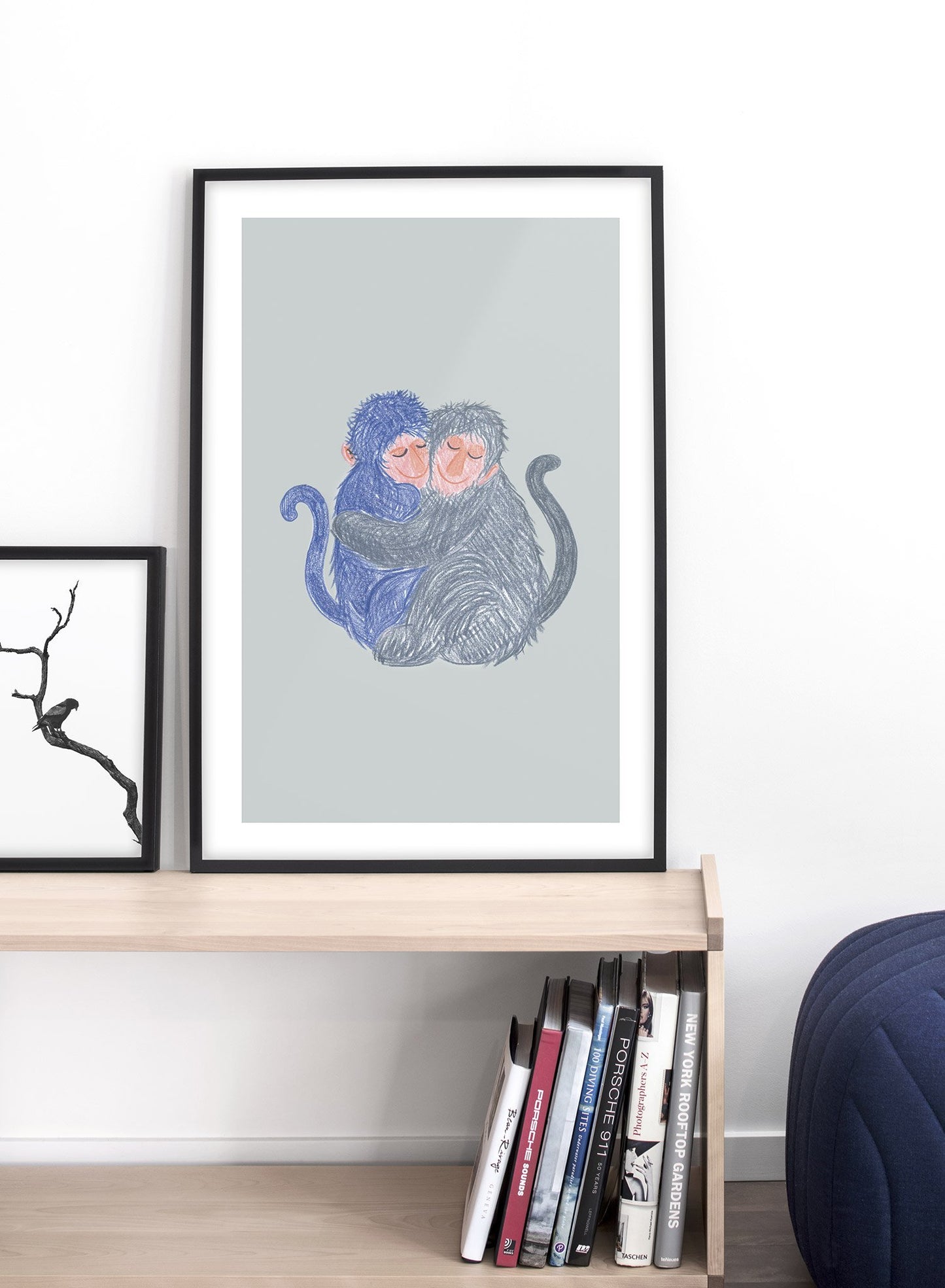 Kids nursery illustration poster by Opposite Wall with hugging monkeys - Lifestyle Duo - Living Room