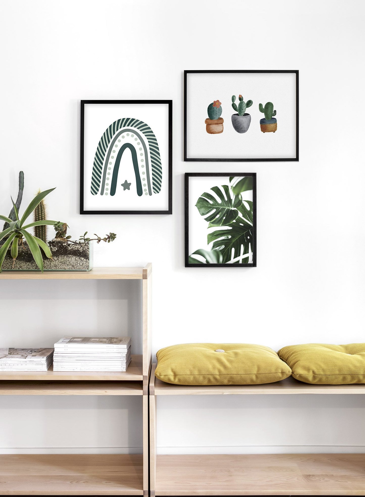 Kids Nursery Illustration poster by Opposite Wall with rainbow in green - Lifestyle Gallery Trio - Living Room