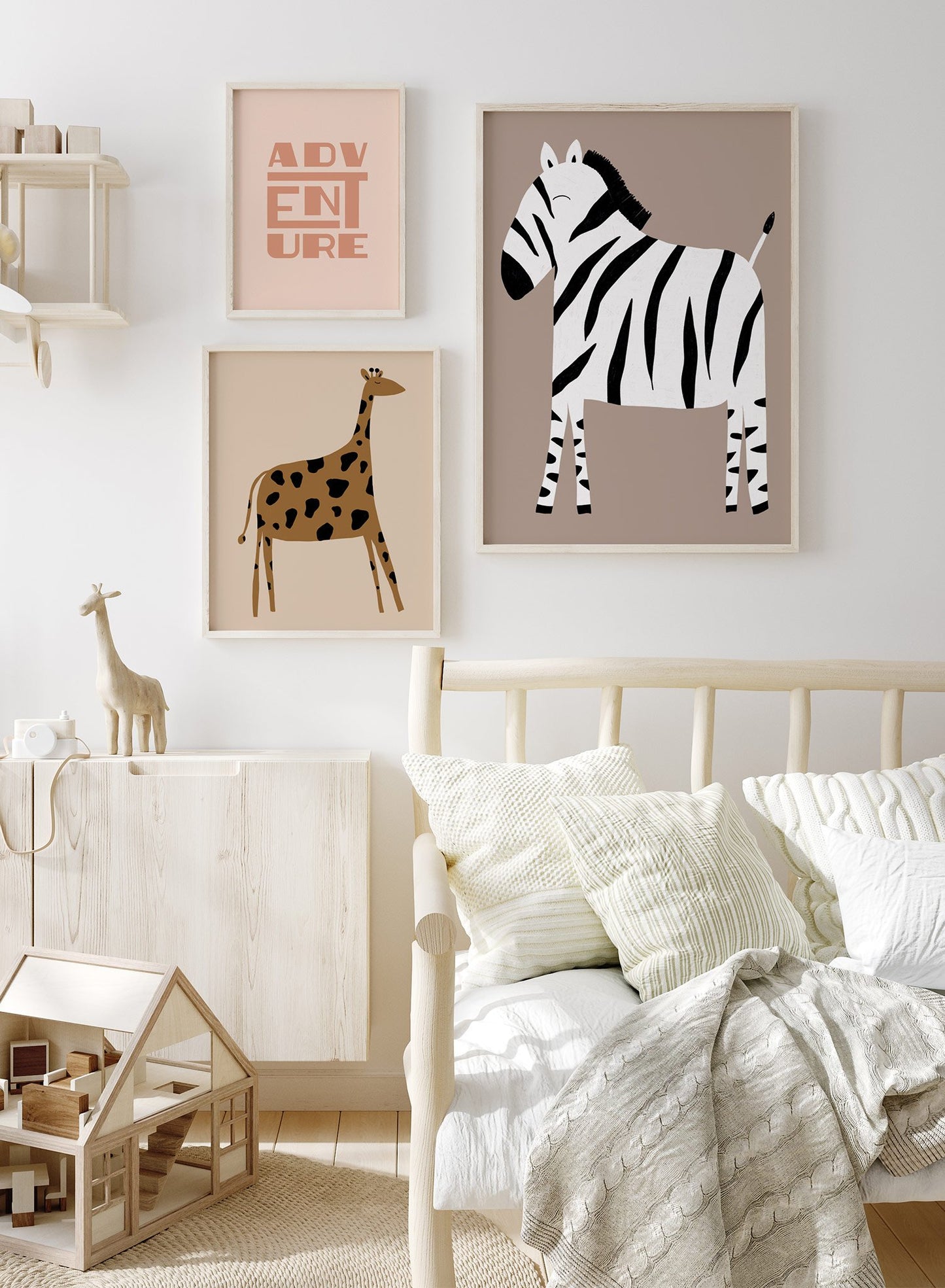 Kids nursery illustration poster by Opposite Wall with sleepy giraffe - Lifestyle Gallery Trio - Kids Bedroom
