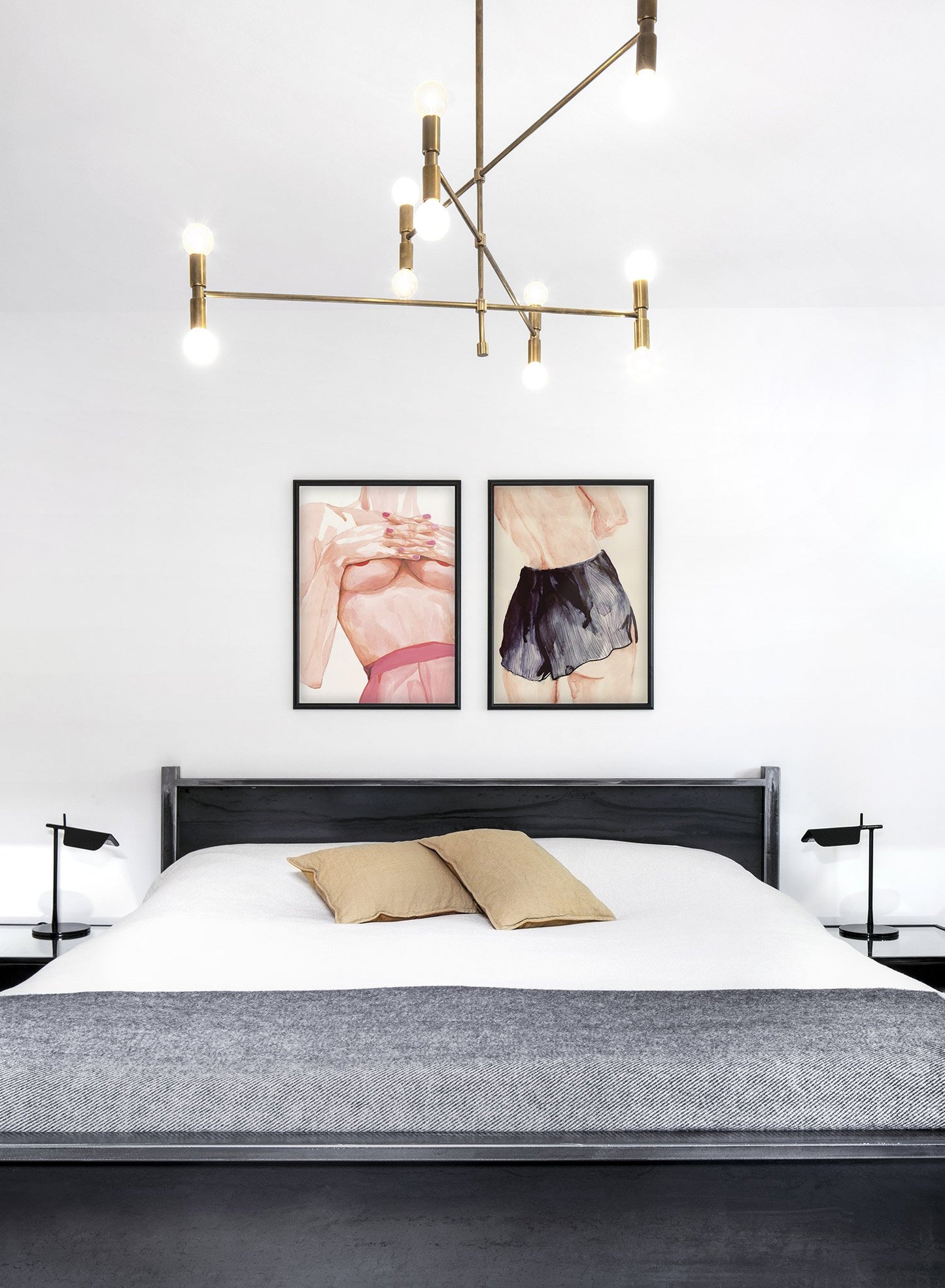 Fashion illustration poster by Opposite Wall with naked woman watercolour - Lifestyle Duo - Bedroom