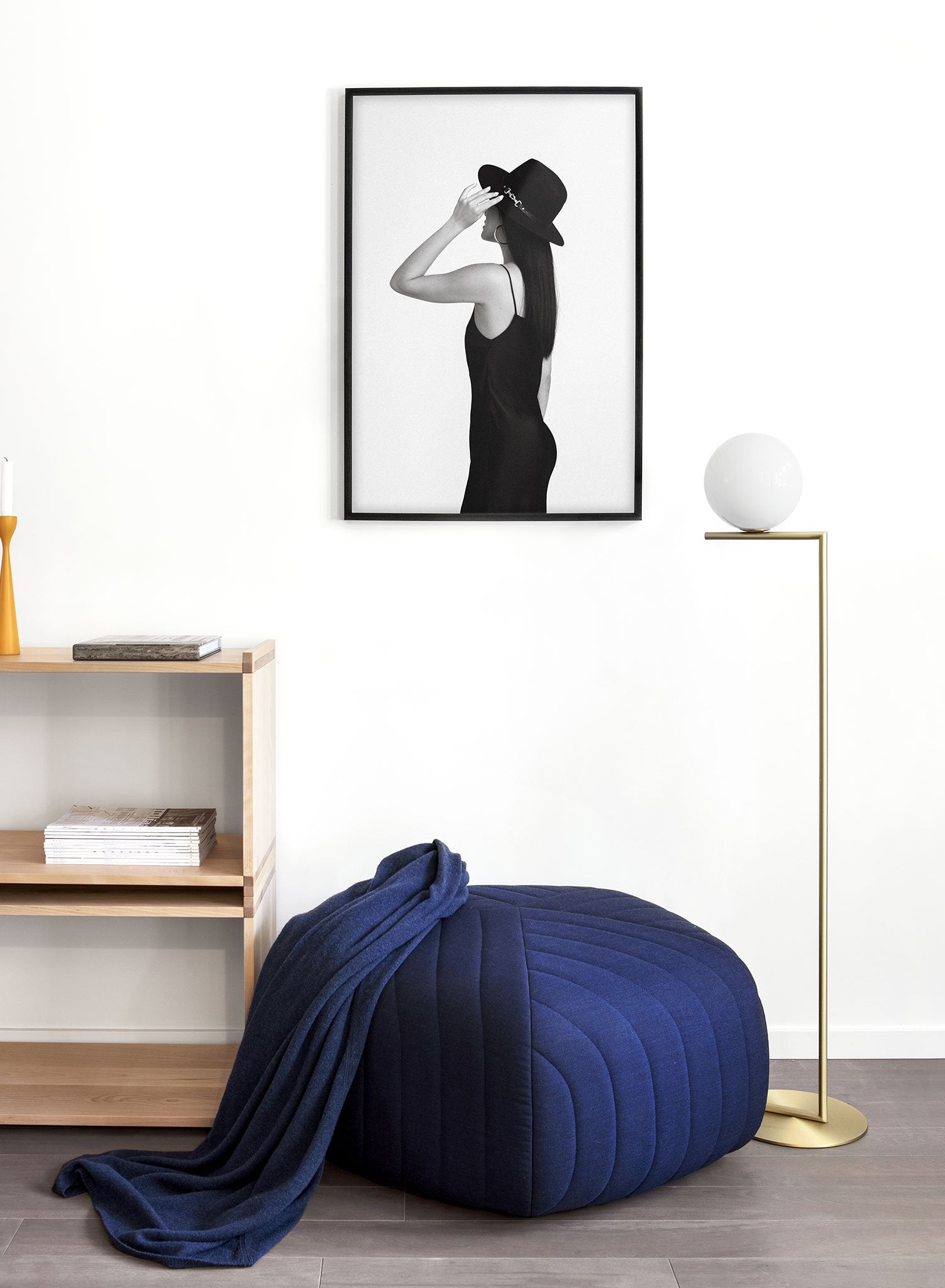 Black and white fashion photography poster by Opposite Wall with woman in fashionable outfit - Lifestyle - Living Room