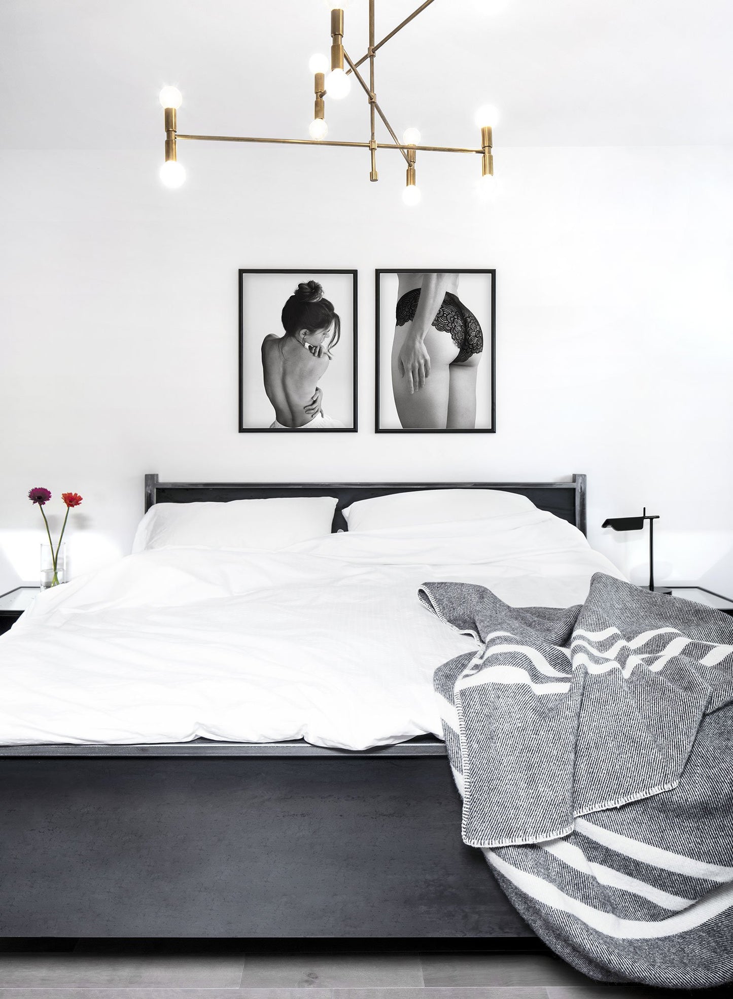 Fashion photography poster by Opposite Wall with nude woman in black and white - Lifestyle Duo - Bedroom