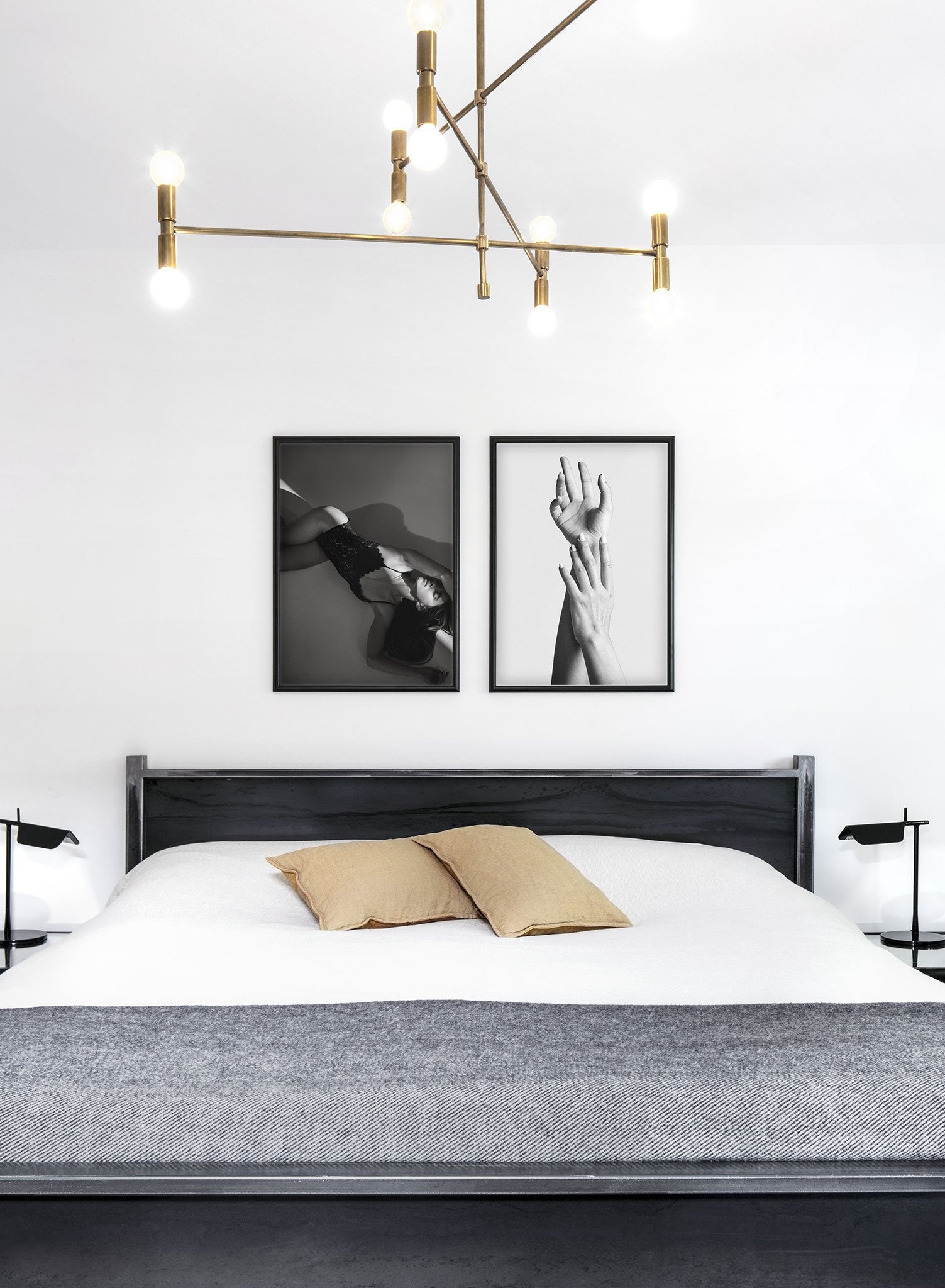 Black and white fashion photography poster by Opposite Wall with hands reaching - Lifestyle Duo - Bedroom