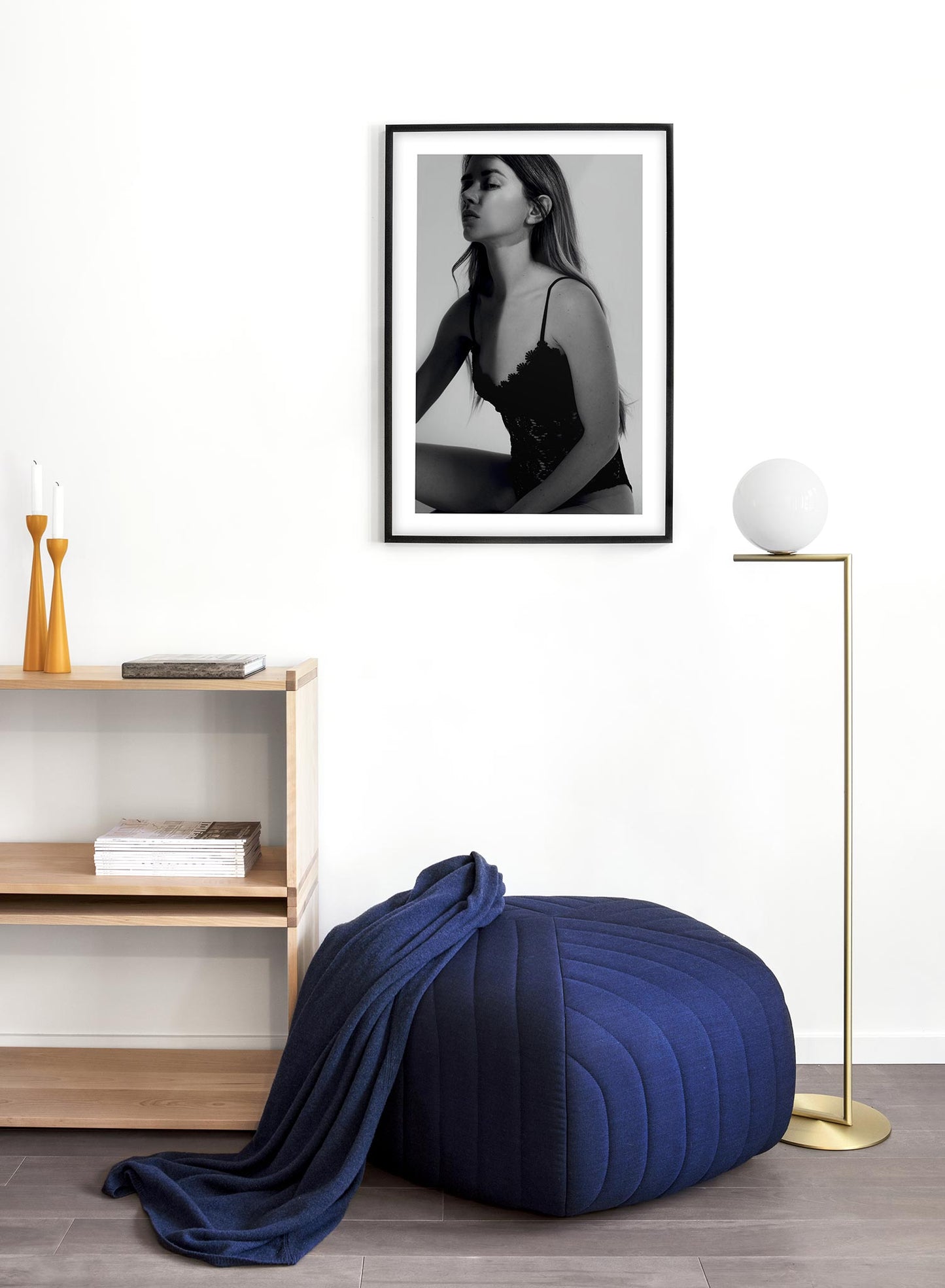 Black and white fashion photography poster by Opposite Wall with woman in lingerie - Lifestyle - Living Room