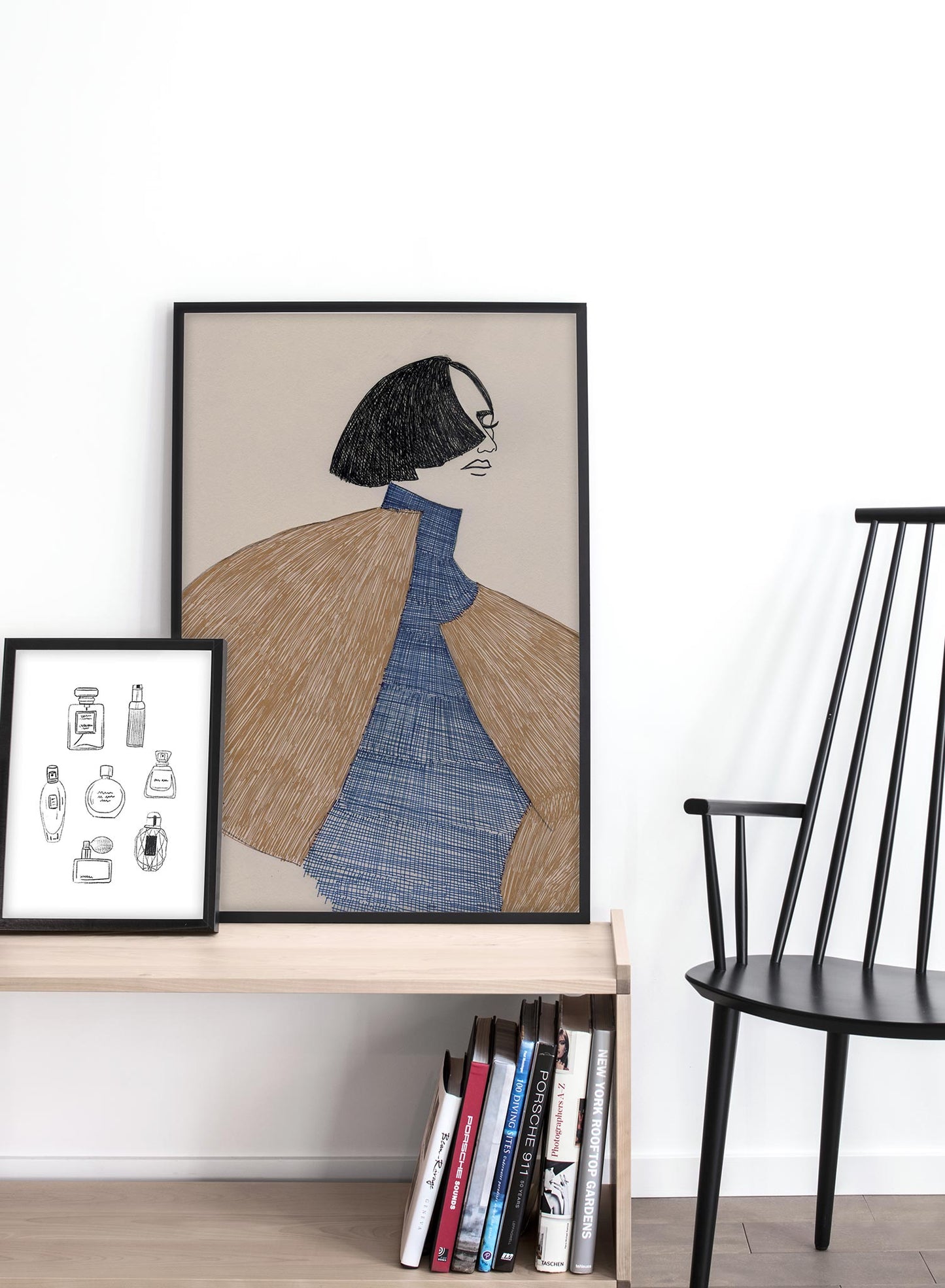 Fashion illustration poster by Opposite Wall with androgynous fashion in ballpoint pen - Lifestyle Duo - Living Room