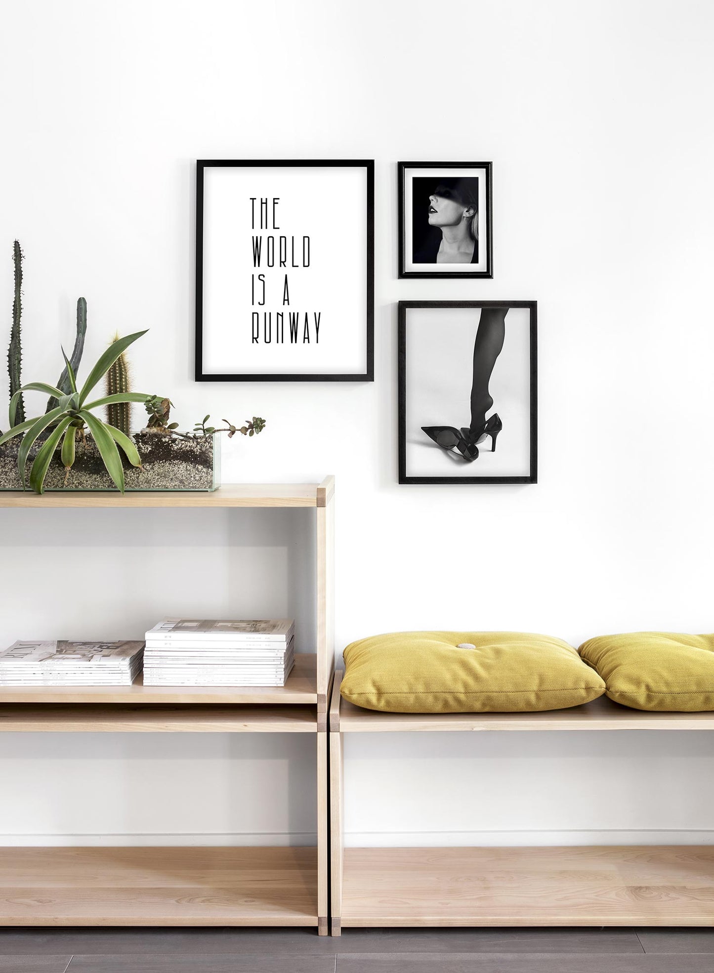 Typography poster by Opposite Wall with quote "the world is a runway" - Lifestyle Trio - Living Room
