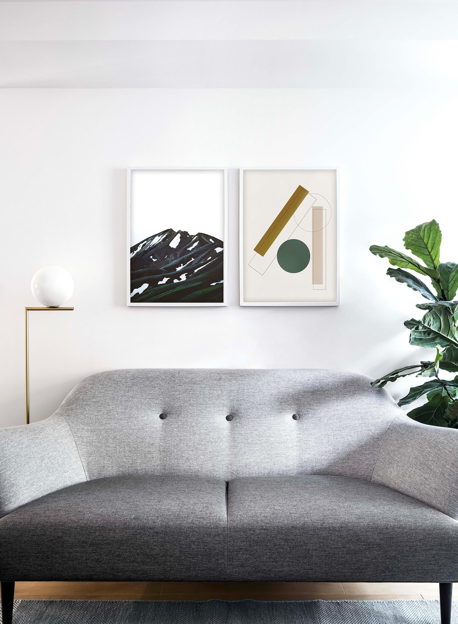 Modern abstract poster by Opposite Wall with mid-century modern geometric shapes by Toffie Affichiste - Lifestyle Duo - Living Room