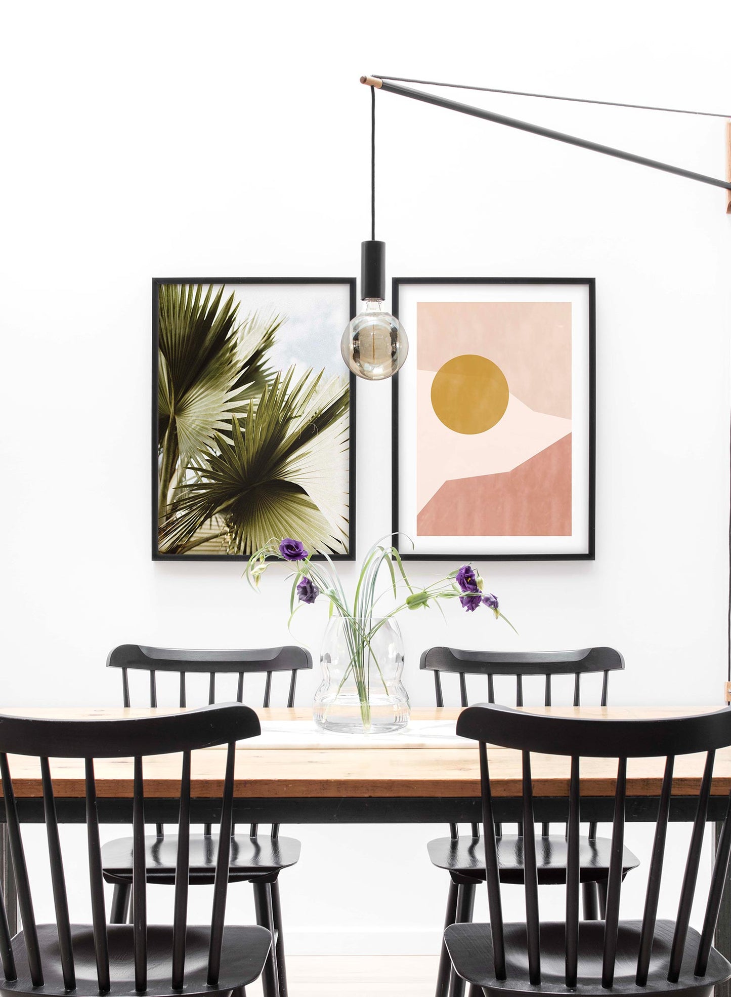 Modern abstract illustration poster by Opposite Wall with angled shapes in terracotta beige by Toffie Affichiste - Lifestyle Duo - Dining Room