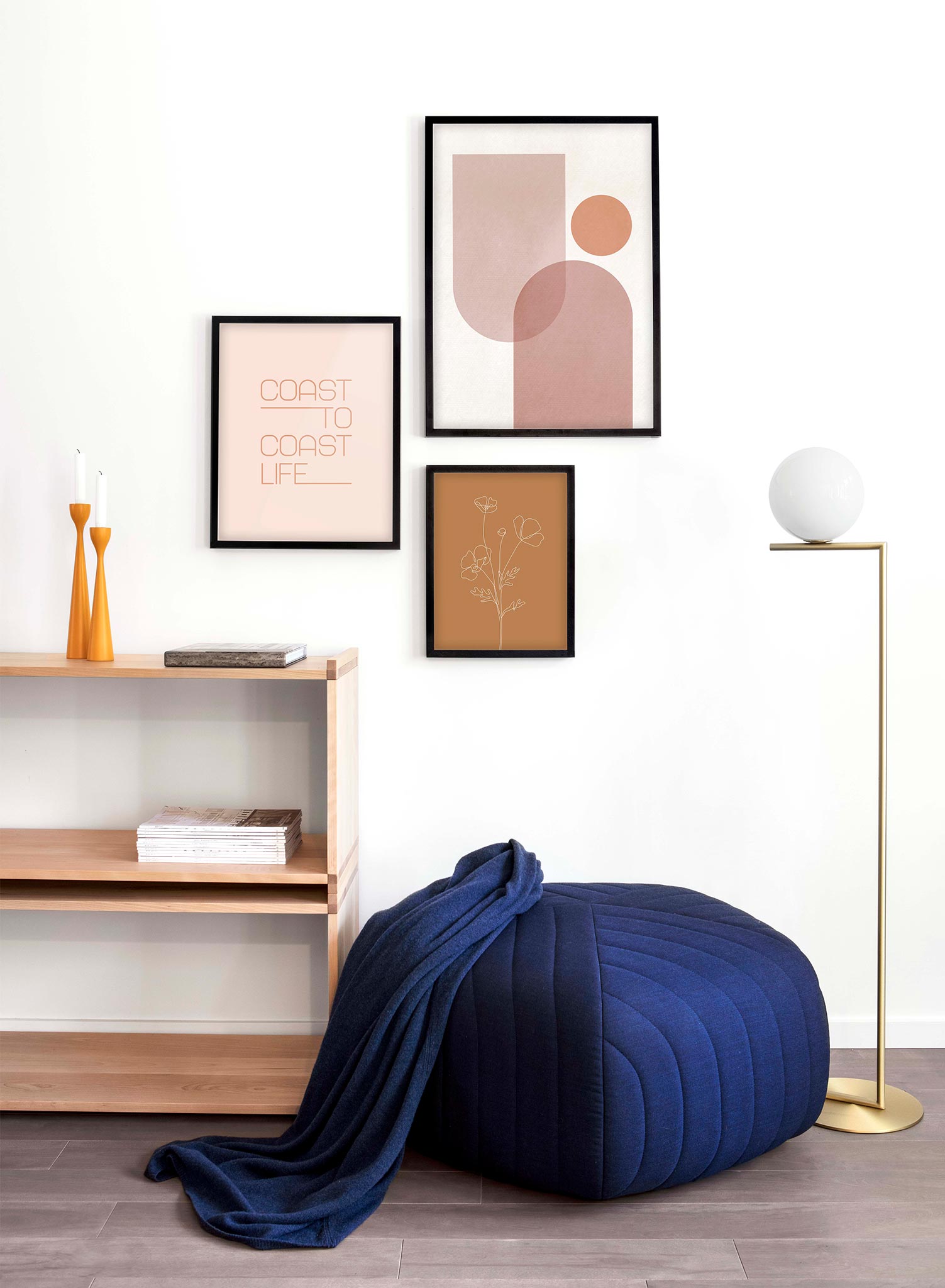 Modern abstract illustration poster by Opposite Wall with various shapes overlapping by Toffie Affichiste - Lifestyle Trio - Living Room