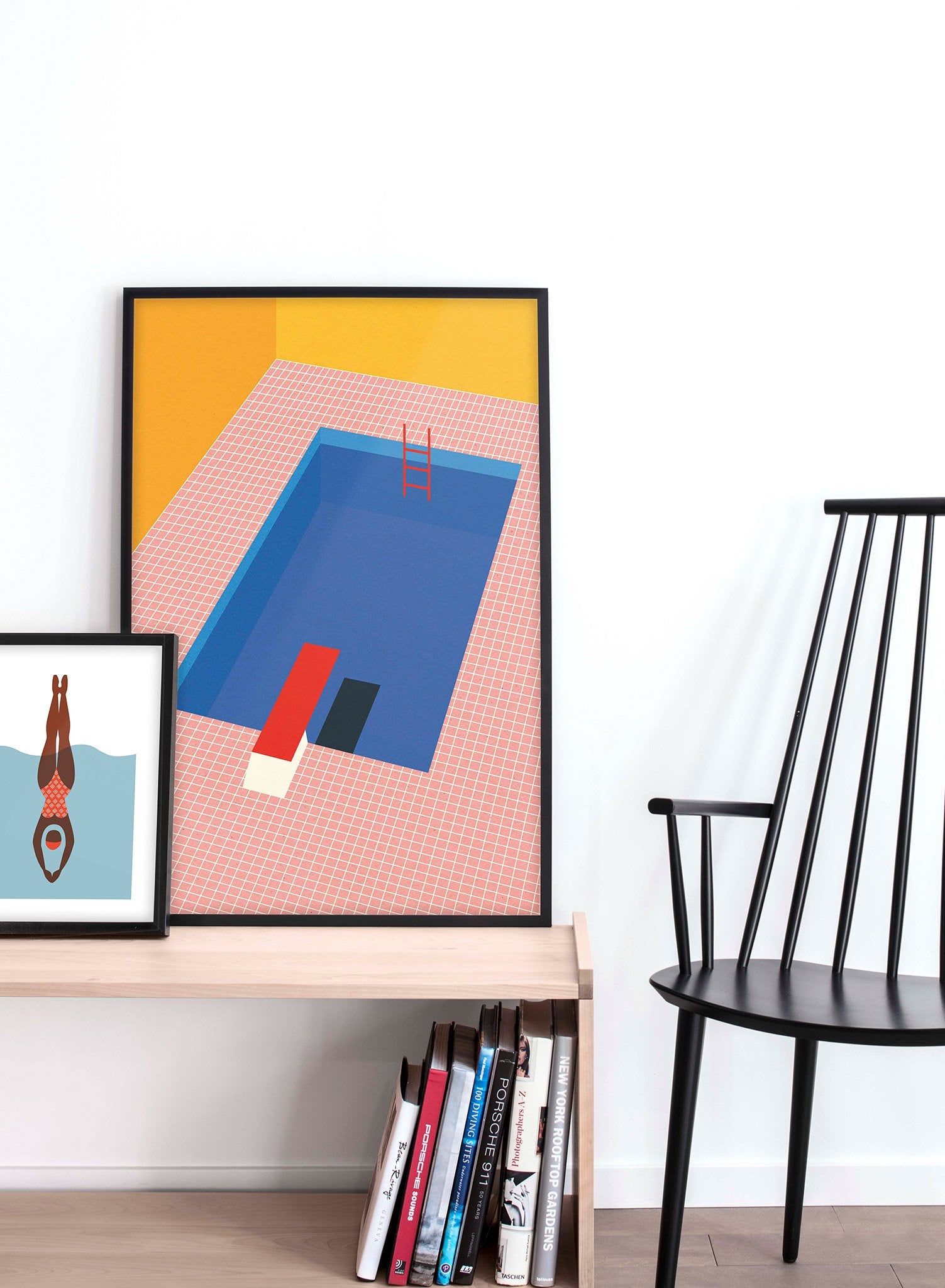 Minimalist pop art paper illustration by German artist Rosi Feist with pool and diving board - Lifestyle Duo - Living Room