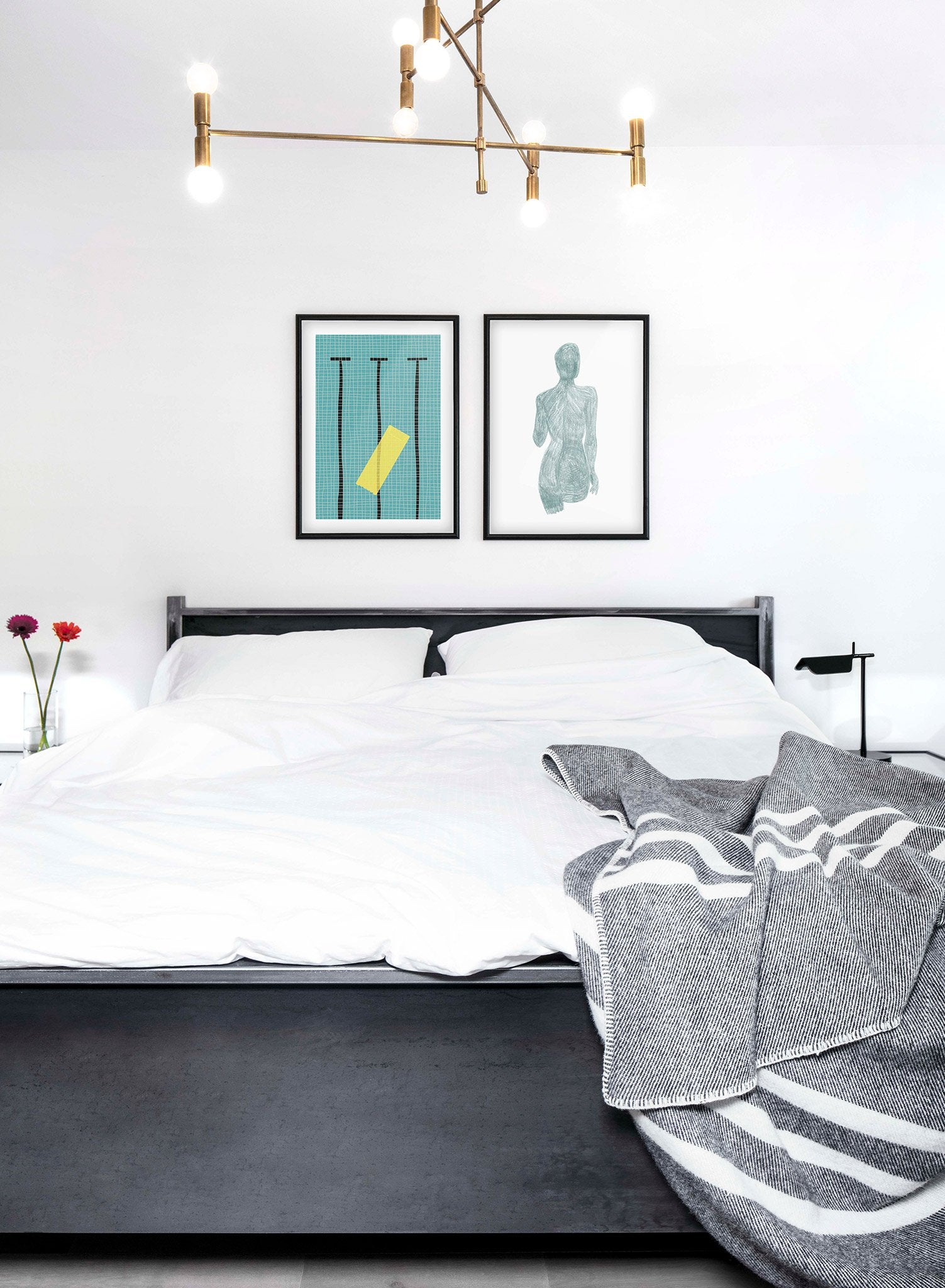 Minimalist pop art paper illustration by German artist Rosi Feist with pool from bird's eye view - Lifestyle Duo - Bedroom