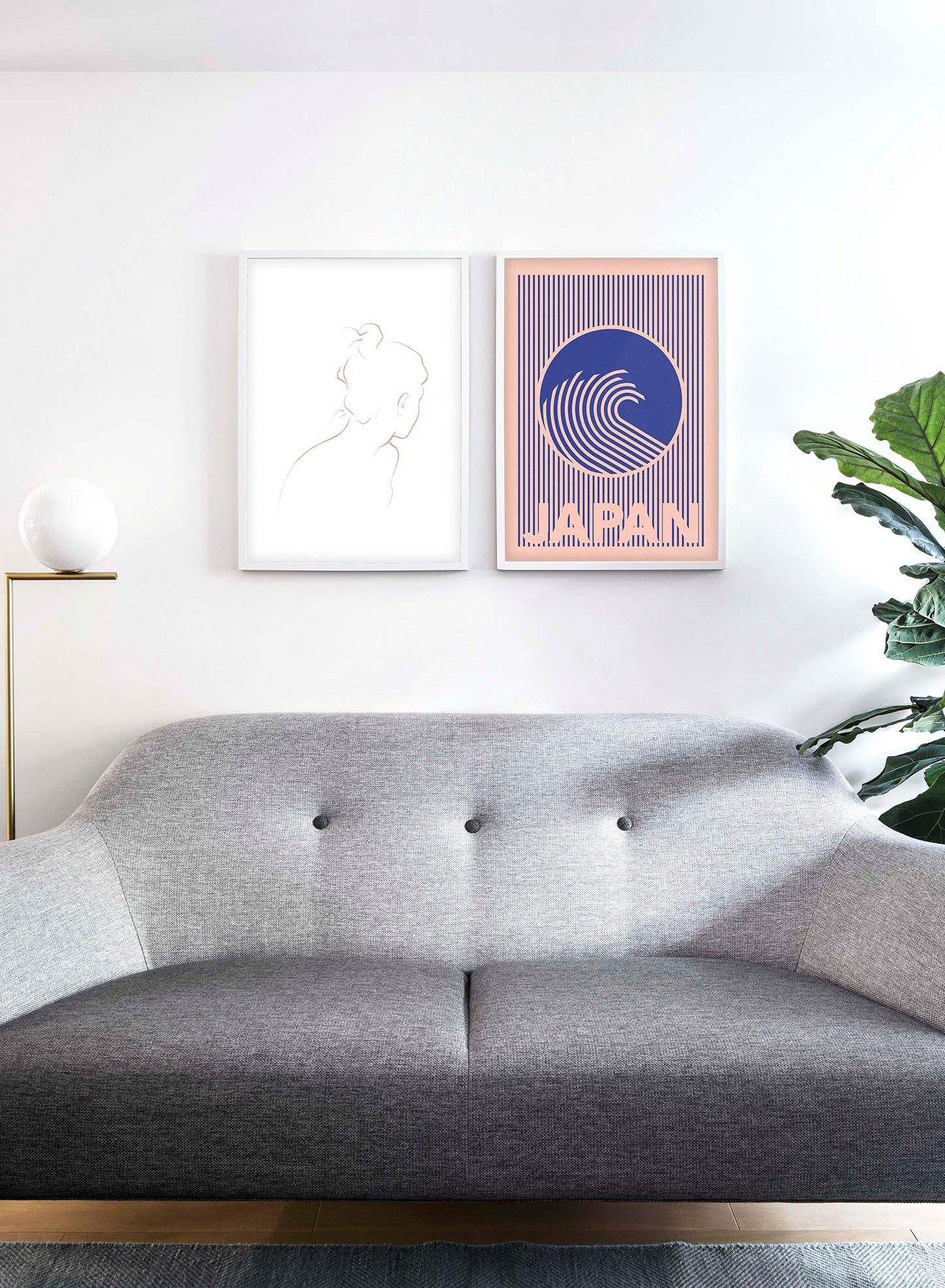 Minimalist pop art paper illustration by German artist Rosi Feist with Japanese style wave - Lifestyle Duo - Living Room