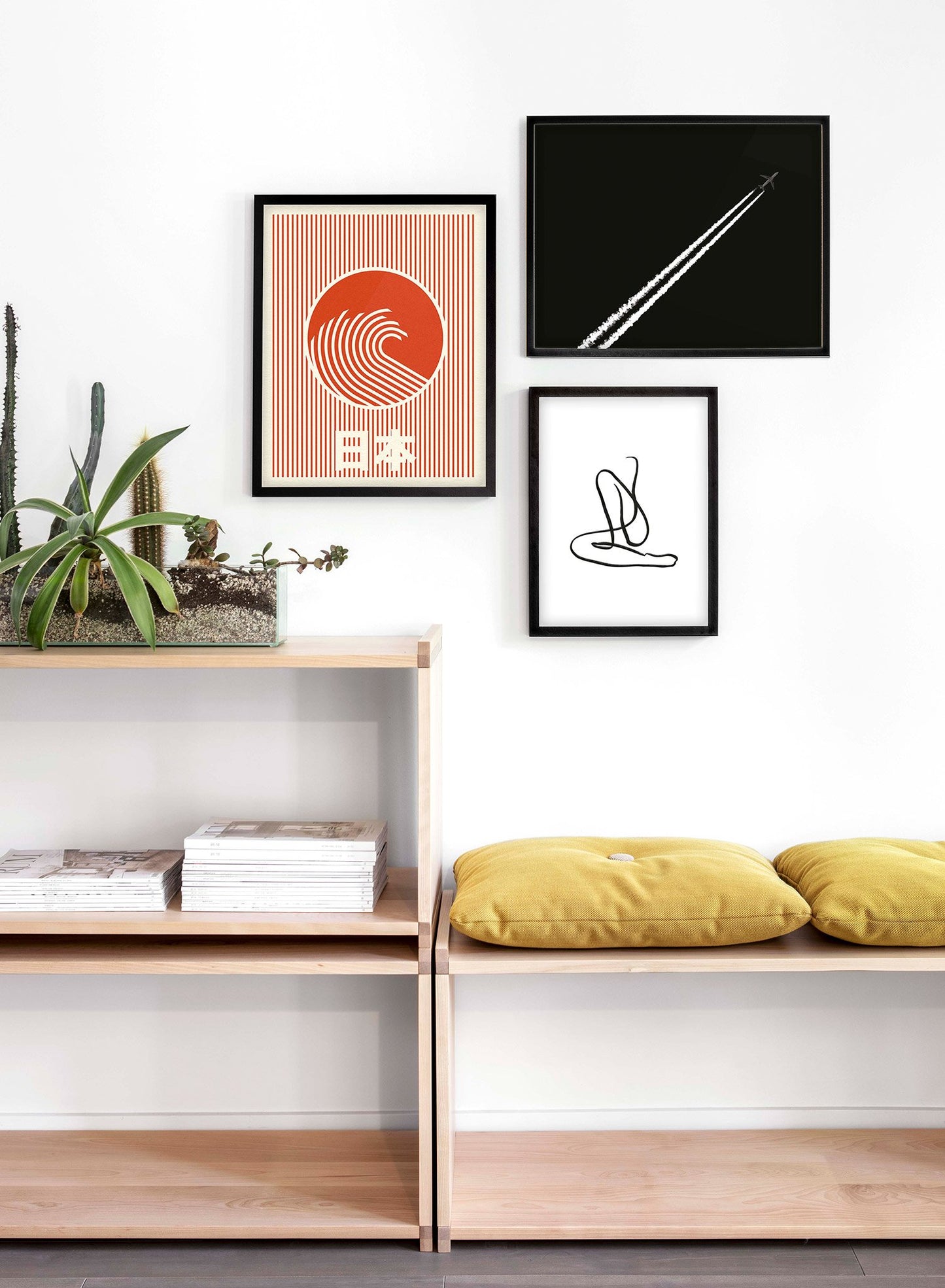 Minimalist pop art paper illustration by German artist Rosi Feist with Japanese style wave - Lifestyle Trio - Living Room