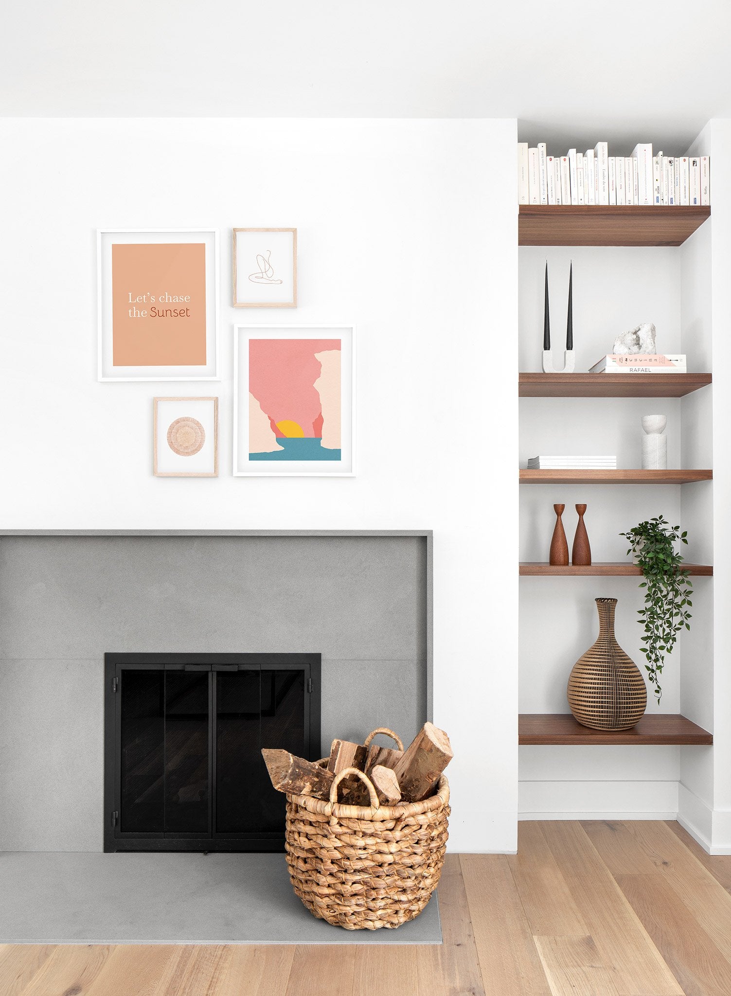 Minimalist pop art paper illustration by German artist Rosi Feist with sunset in Crete, Greece - Lifestyle Gallery - Living Room