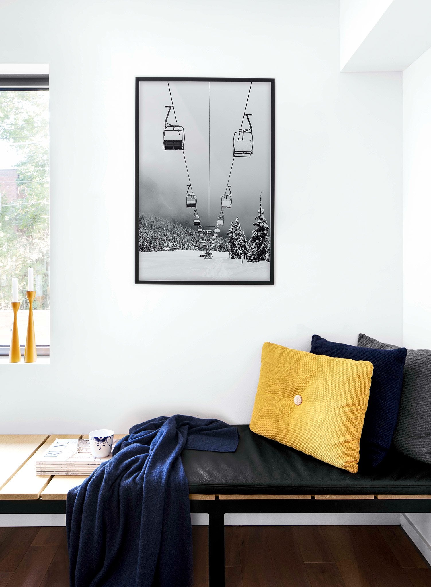 Landscape photography poster by Opposite Wall with snow and ski lift in black and white - Lifestyle - Bedroom