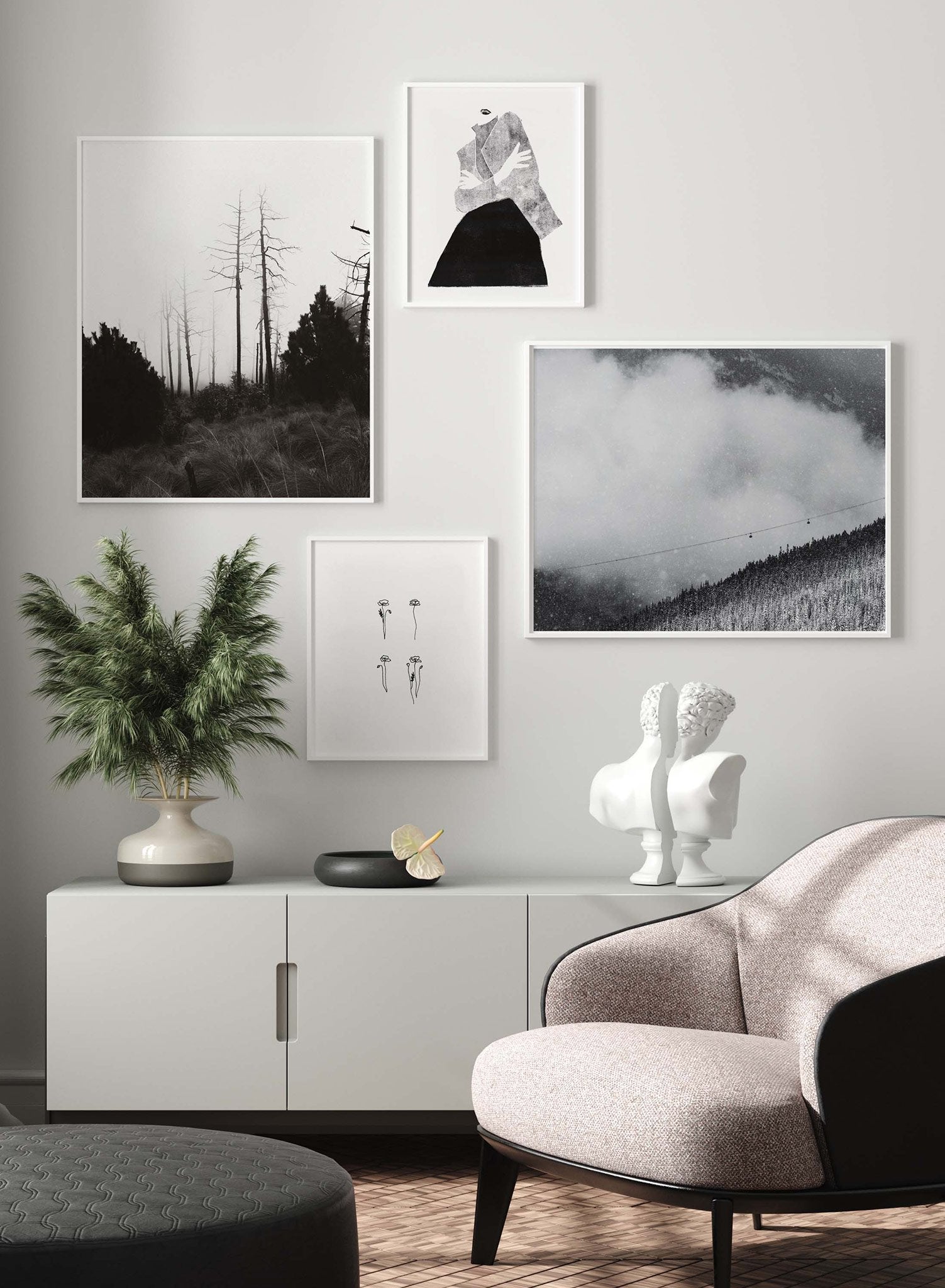 Landscape photography poster by Opposite Wall with mist on a snowy mountain - Lifestyle Gallery - Living Room
