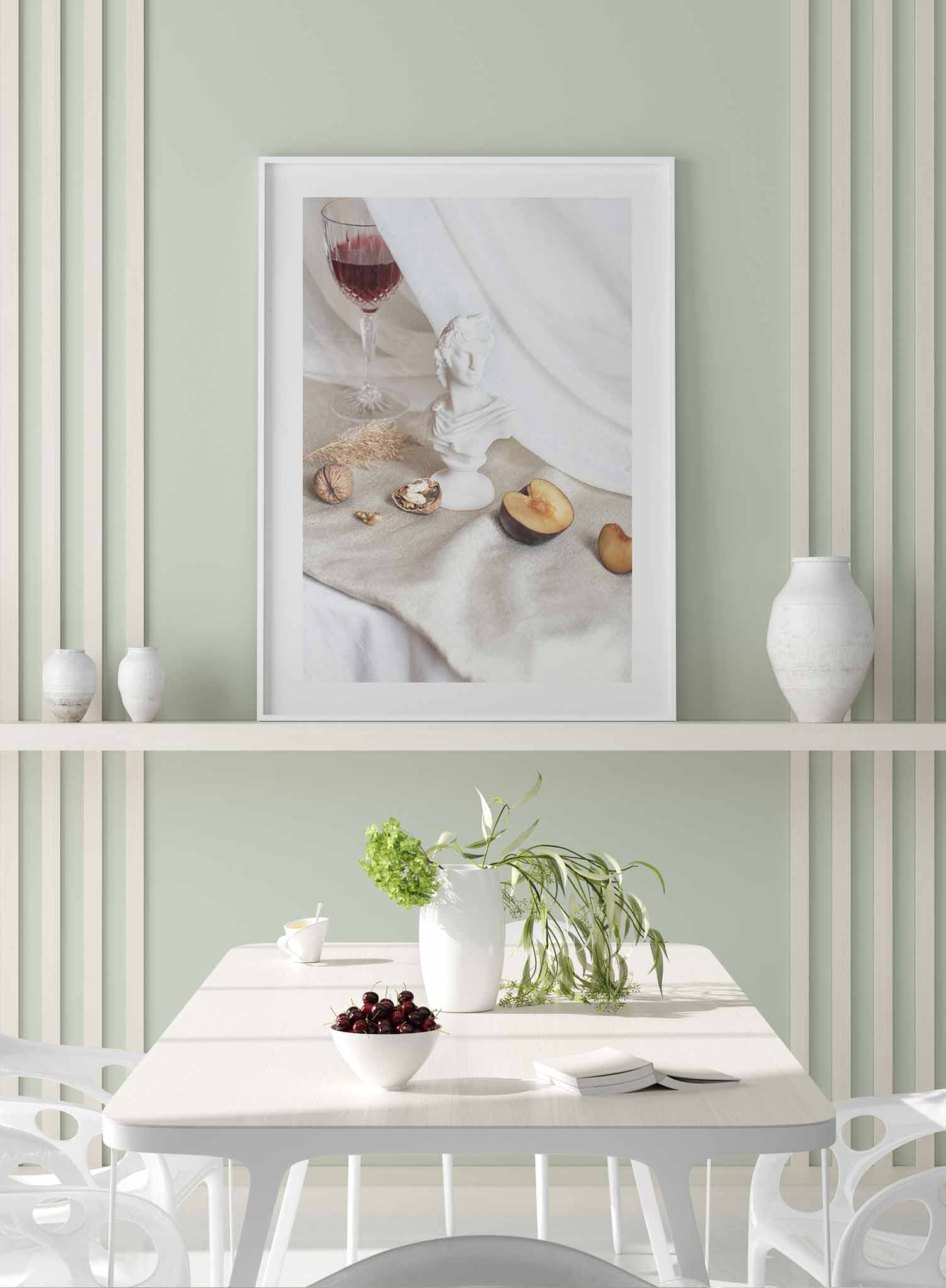 Bon Vivant is a still life photography poster with fruit and wine by Opposite Wall.