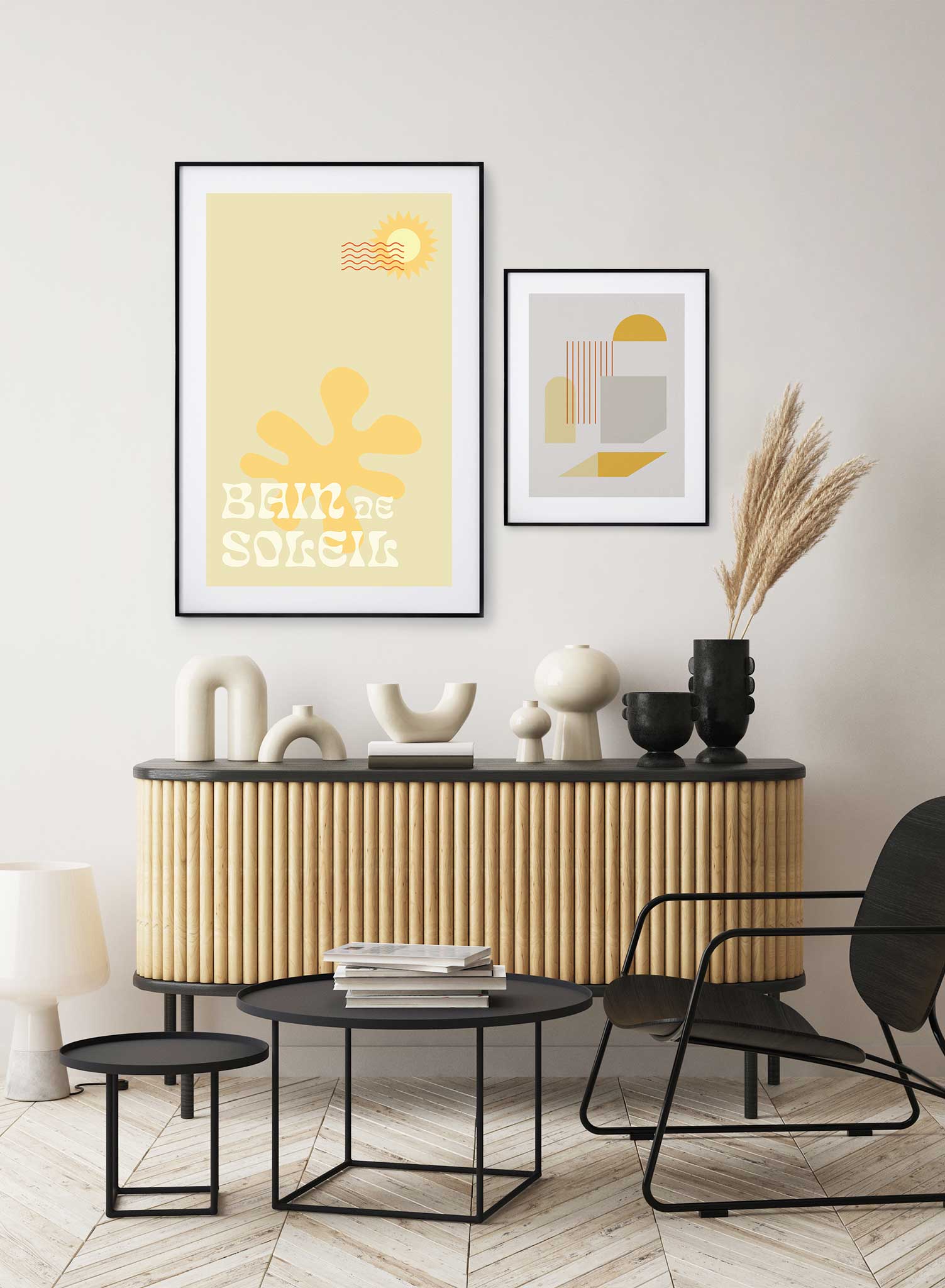 Greetings from Paradise is a vintage typography and illustration poster of a yellow retro postcard by Opposite Wall.