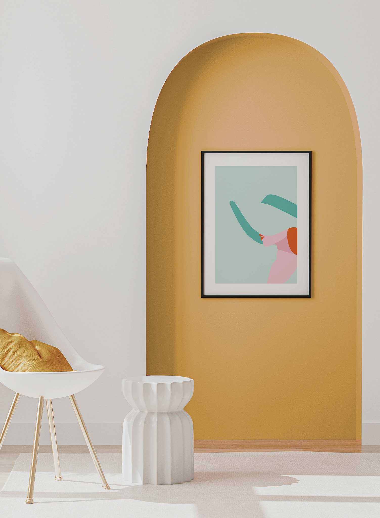 Shady Lady is a minimalist illustration poster of a glamorous woman with a large sunhat by Opposite Wall.