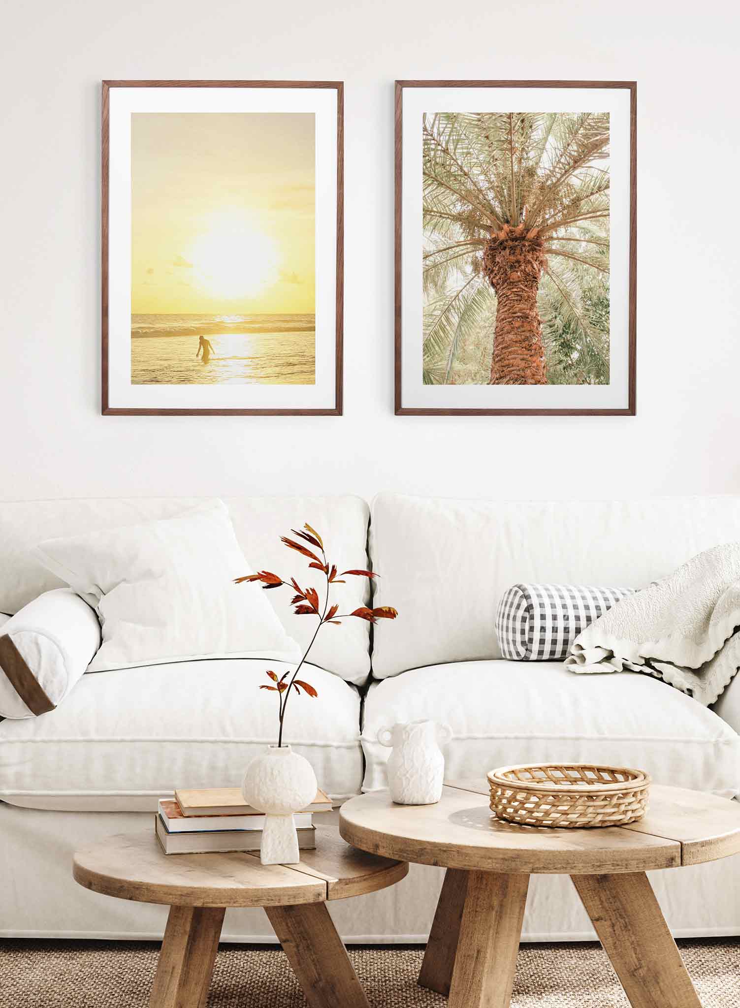 Golden Day is a minimalist lifestyle photography poster of a blinding sunset setting over the sea by Opposite Wall.