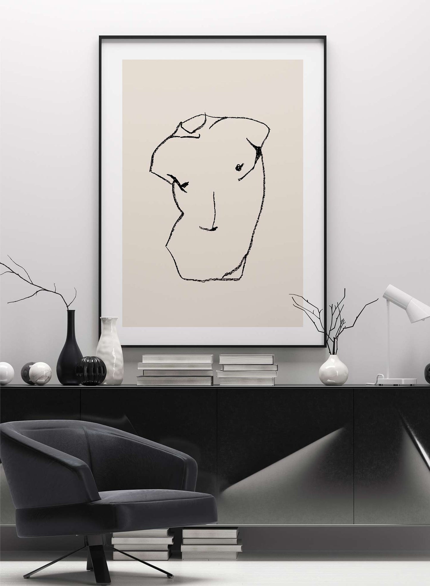 Statuesque is a line art illustration of a chiseled man's chest resembling a statue by Opposite Wall.