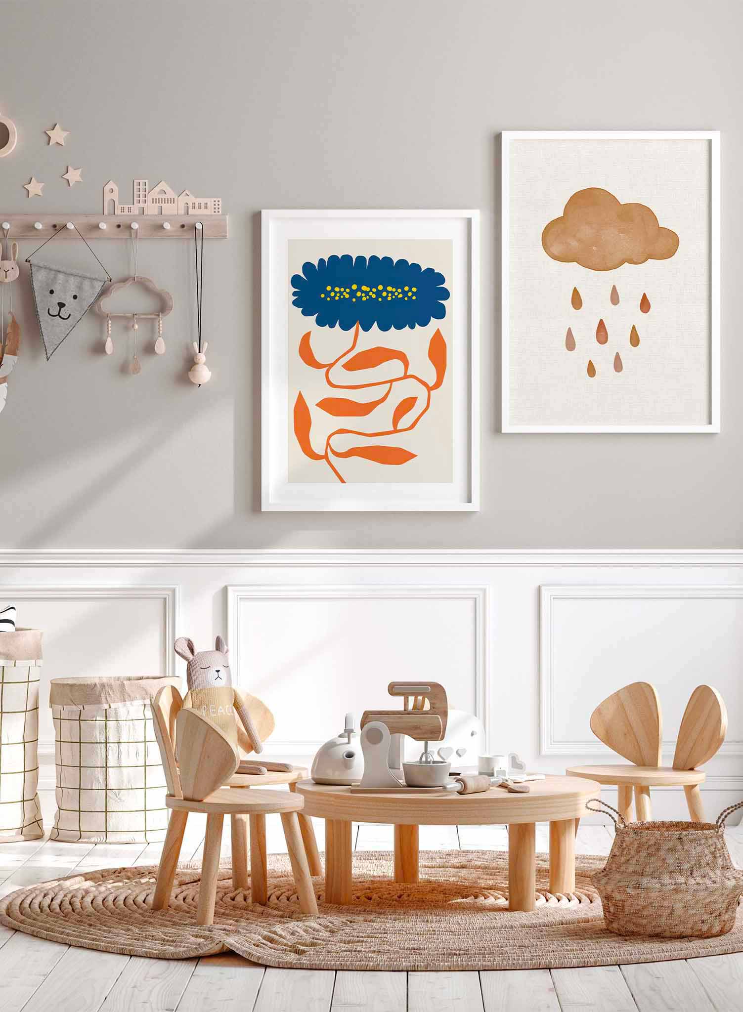 Regal Blossom is a vector illustration of orange leaves building up to an imposing and bold blue flower by Opposite Wall.
