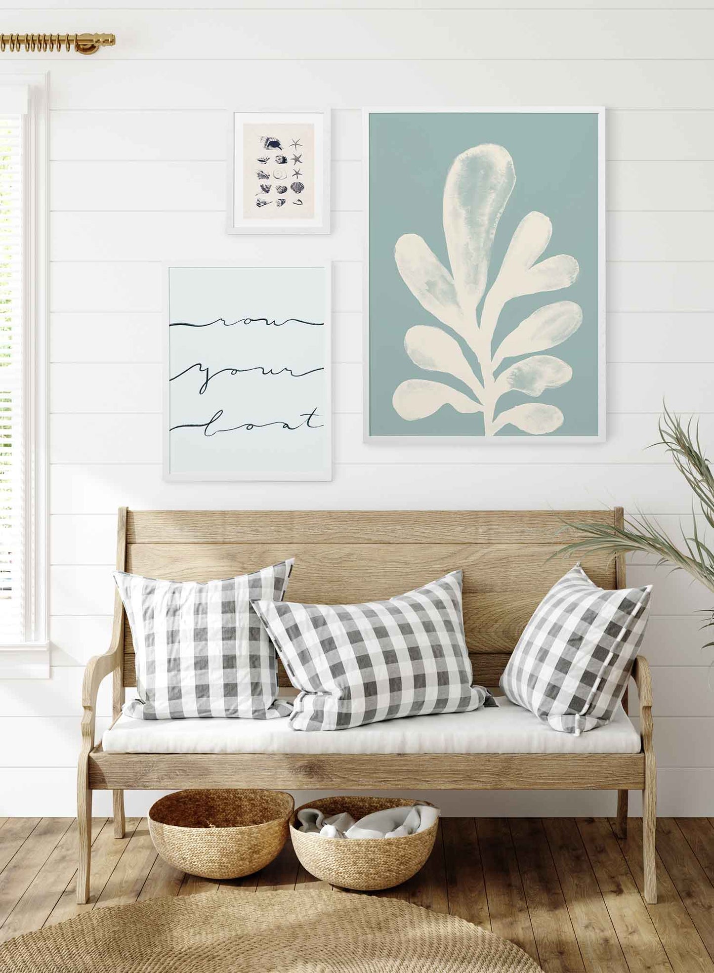 Sea Flower is a minimalist illustration of a single white seaweed leaf on a teal background by Opposite Wall.