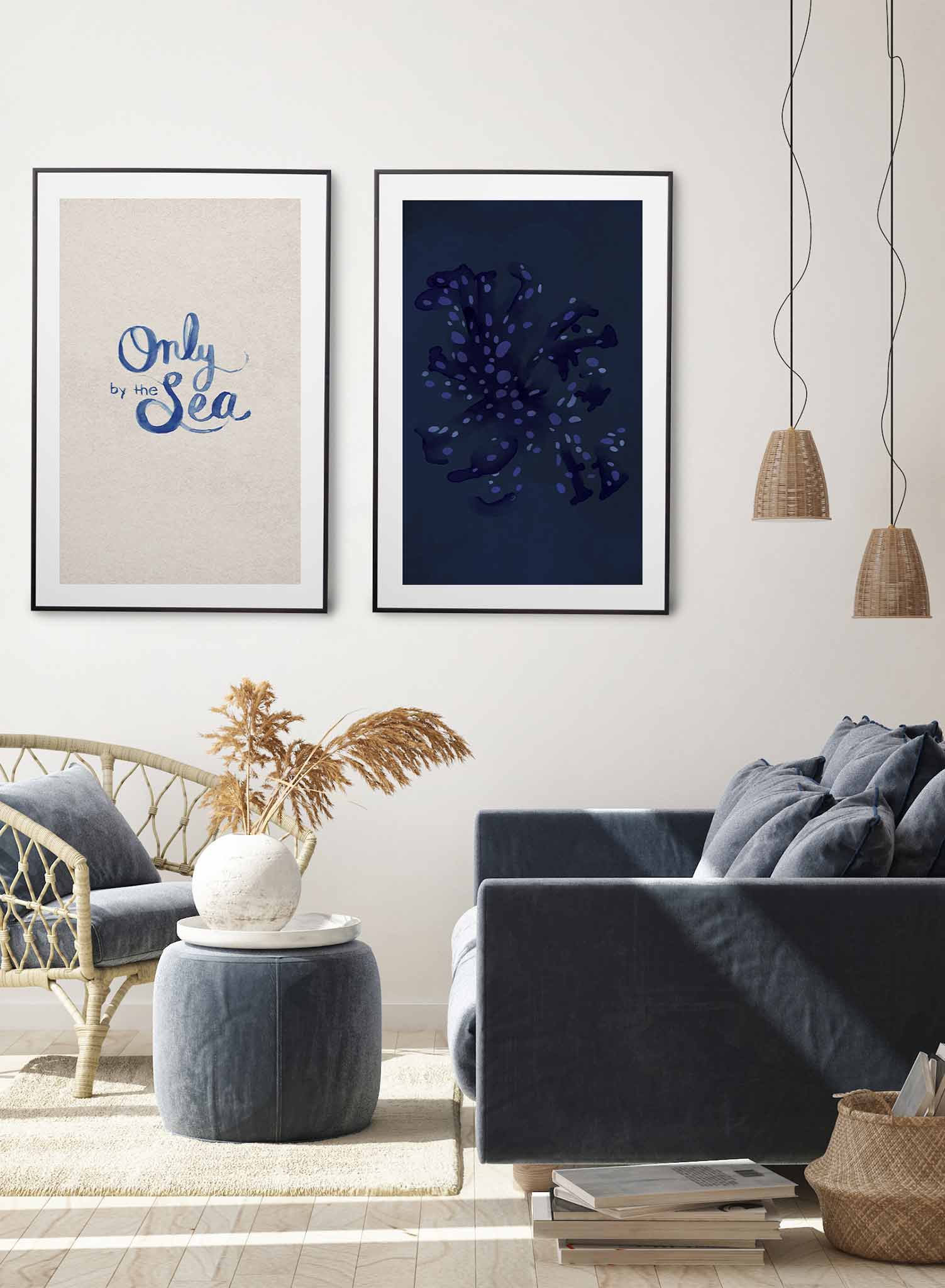 Marine Gem is a minimalist illustration of a deep sea blue coral reef with purple dots by Opposite Wall.