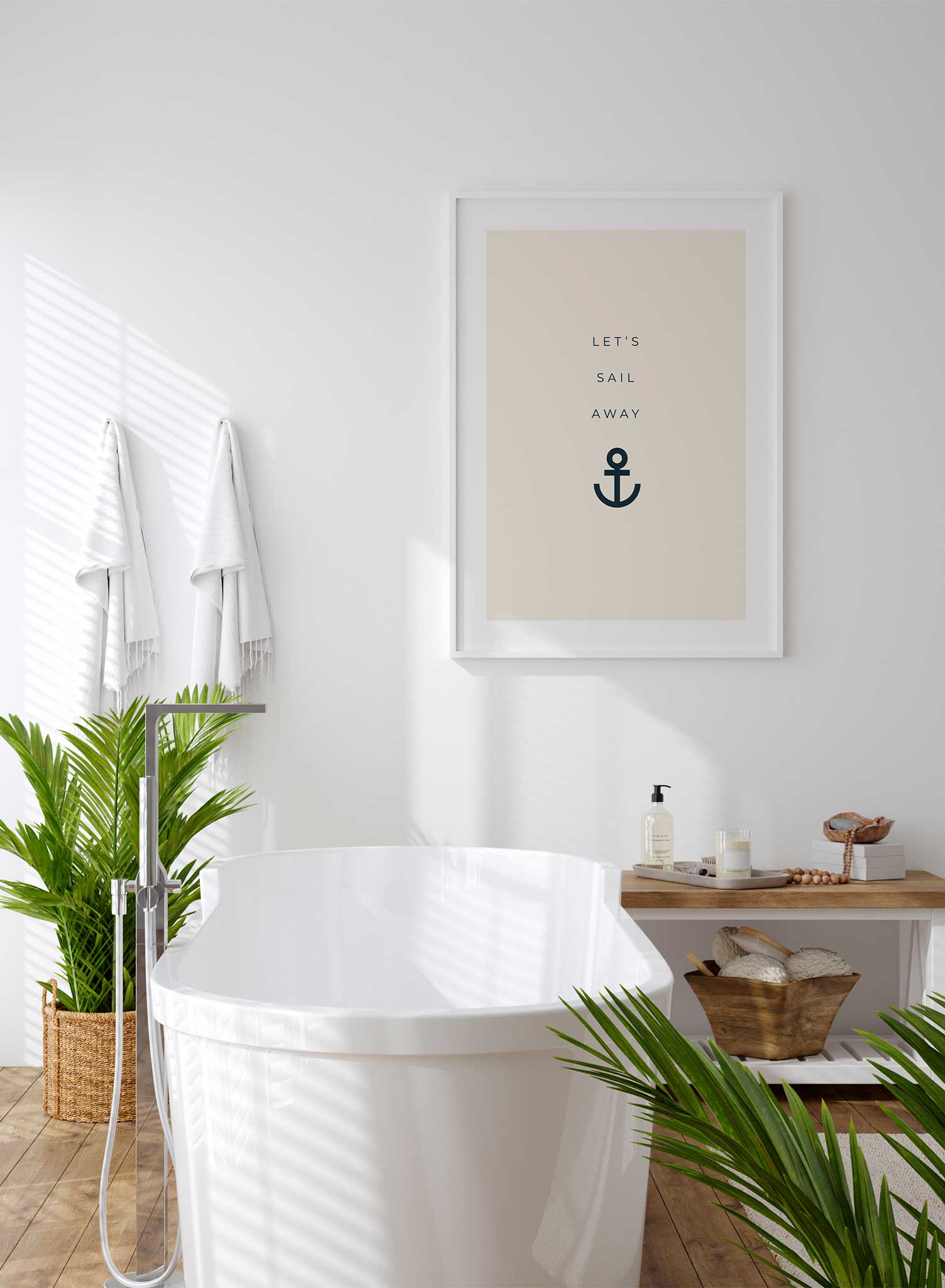 Sail Away is a minimalist typography of the words 'Let's sail away' with an anchor at the bottom by Opposite Wall.