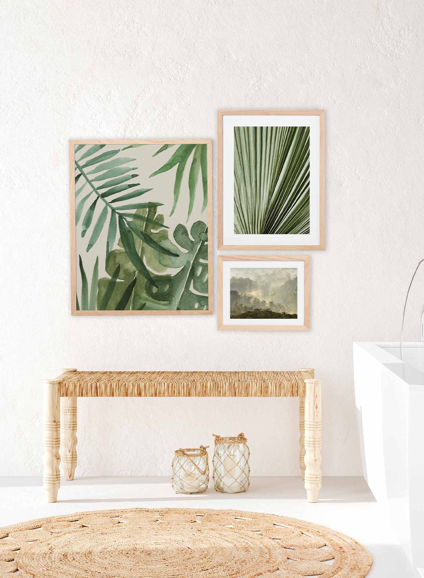 Watercolour Jungle is a minimalist illustration of leaves of various plants that can be found in the jungle drawn by watercolour by Opposite Wall.