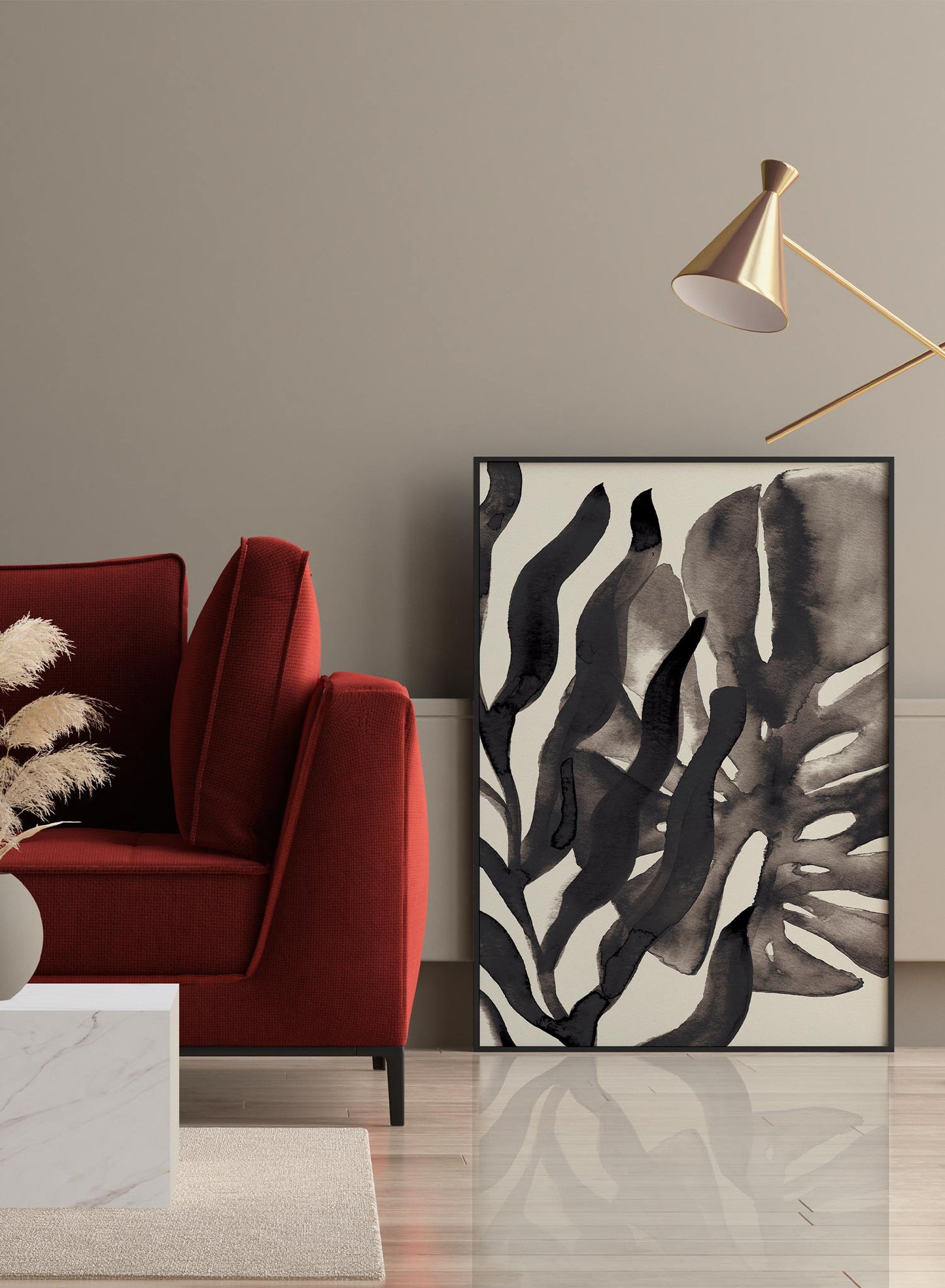 Noctural Monstera is a minimalist illustration of the close-up shot of a giant black monstera leaf by Opposite Wall.