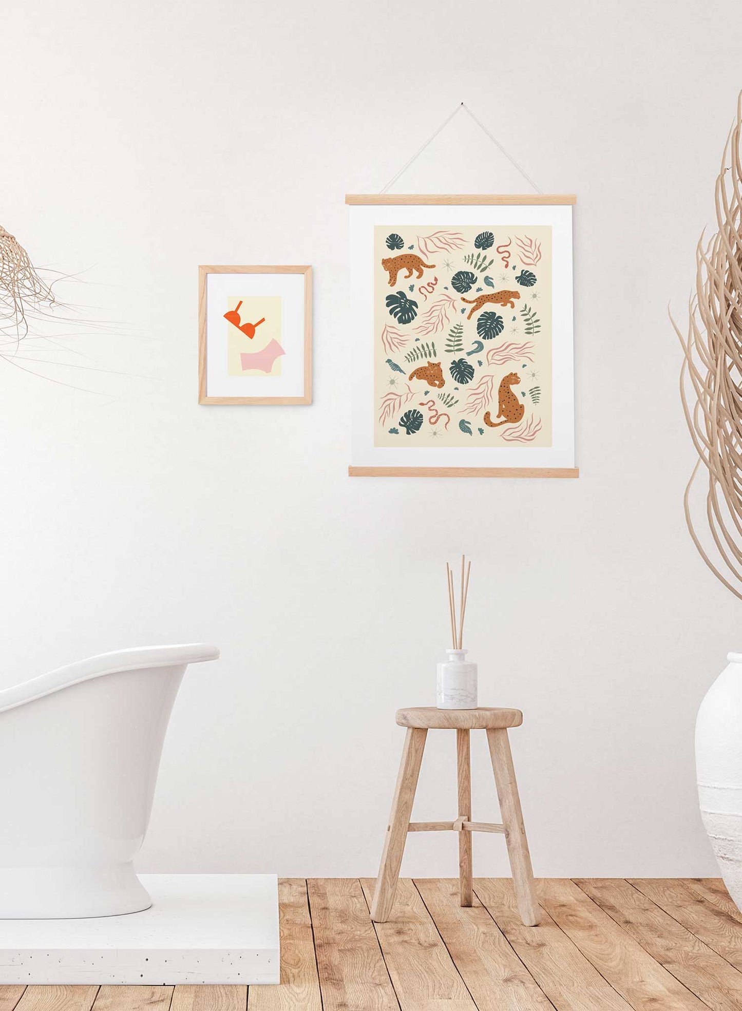 Savana Stroll is a minimalist illustration of four cheetahs and a collection of plants that can be found in the savanna by Opposite Wall.