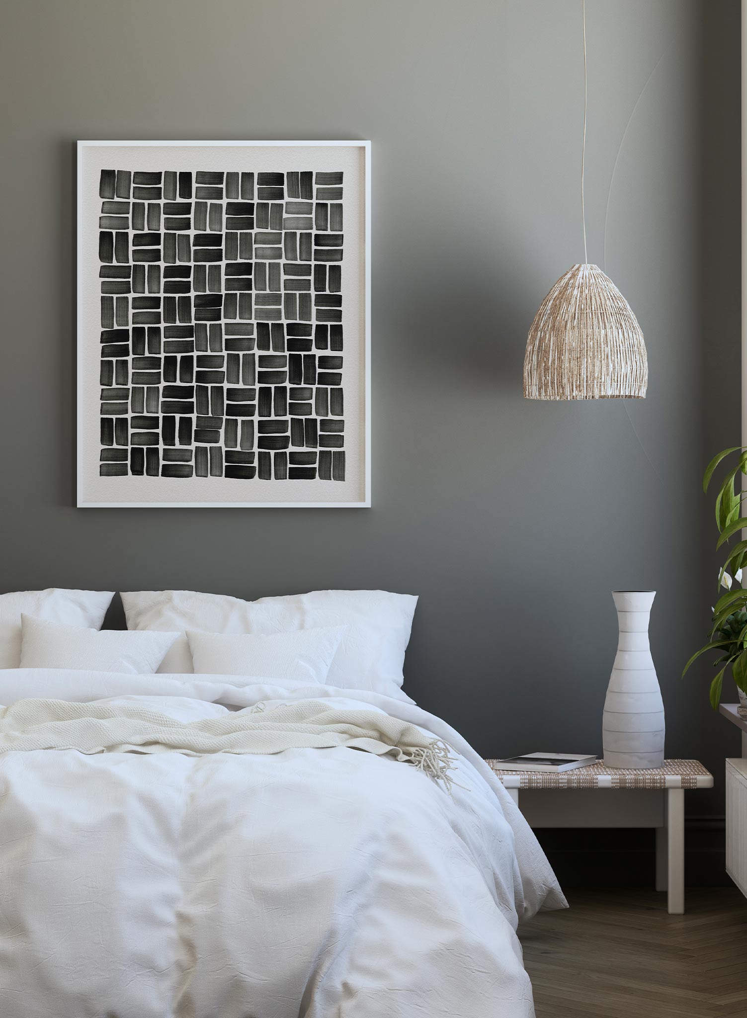 Linen Basket is a minimalist abstract illustration of a woven pattern made out of two rectangles in alternating direction by Opposite Wall.