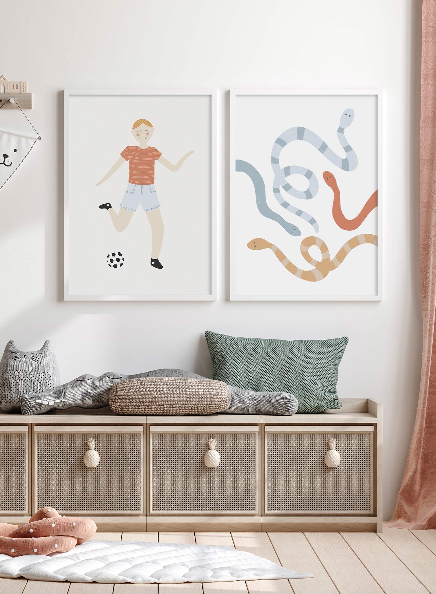 Bend it Like Hamm is a minimalist illustration by Opposite Wall of a little girl happily kicking a soccer ball.