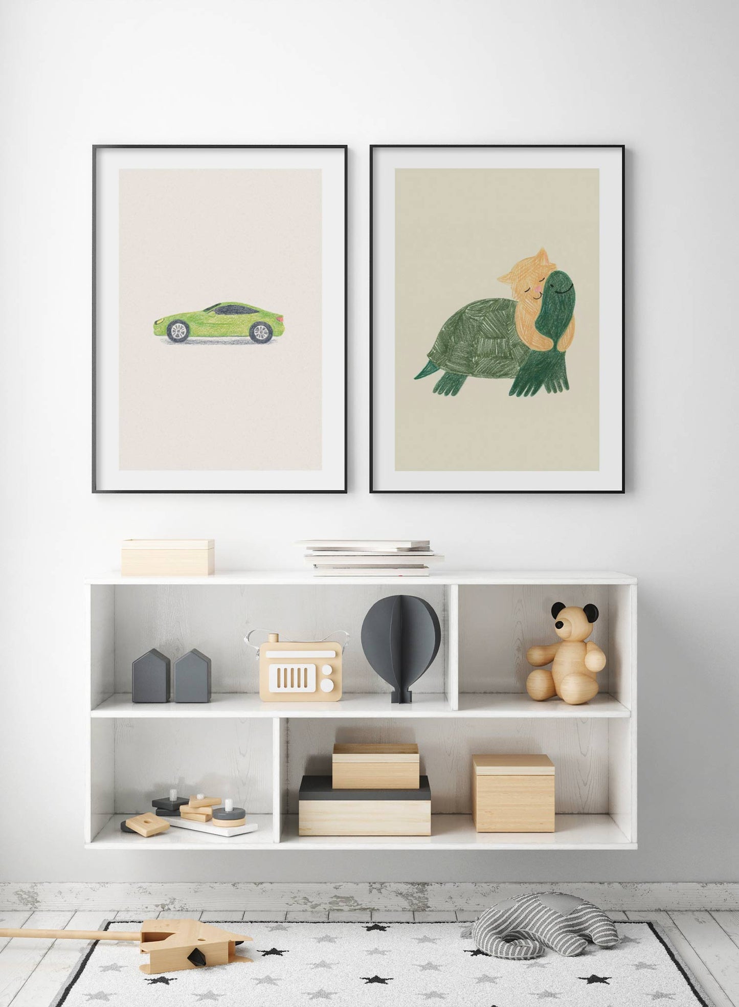 Hot Wheels is a minimalist illustration by Opposite Wall of a green toy sports car.
