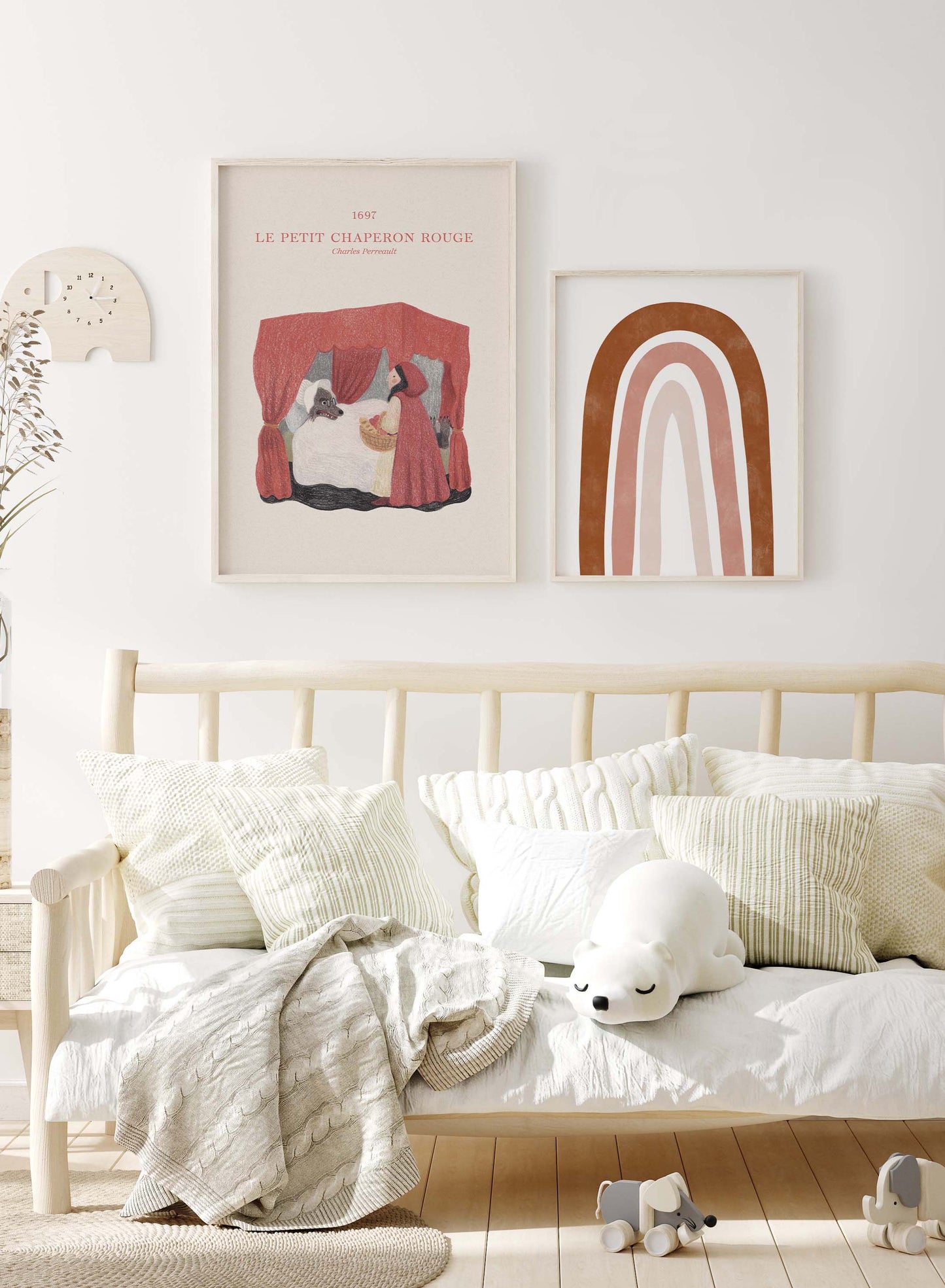 Little Red Riding Hood is a minimalist illustration by Opposite Wall of Charles Perrault's Little Red Riding Hood where the little girl is face-to-face with the wolf.