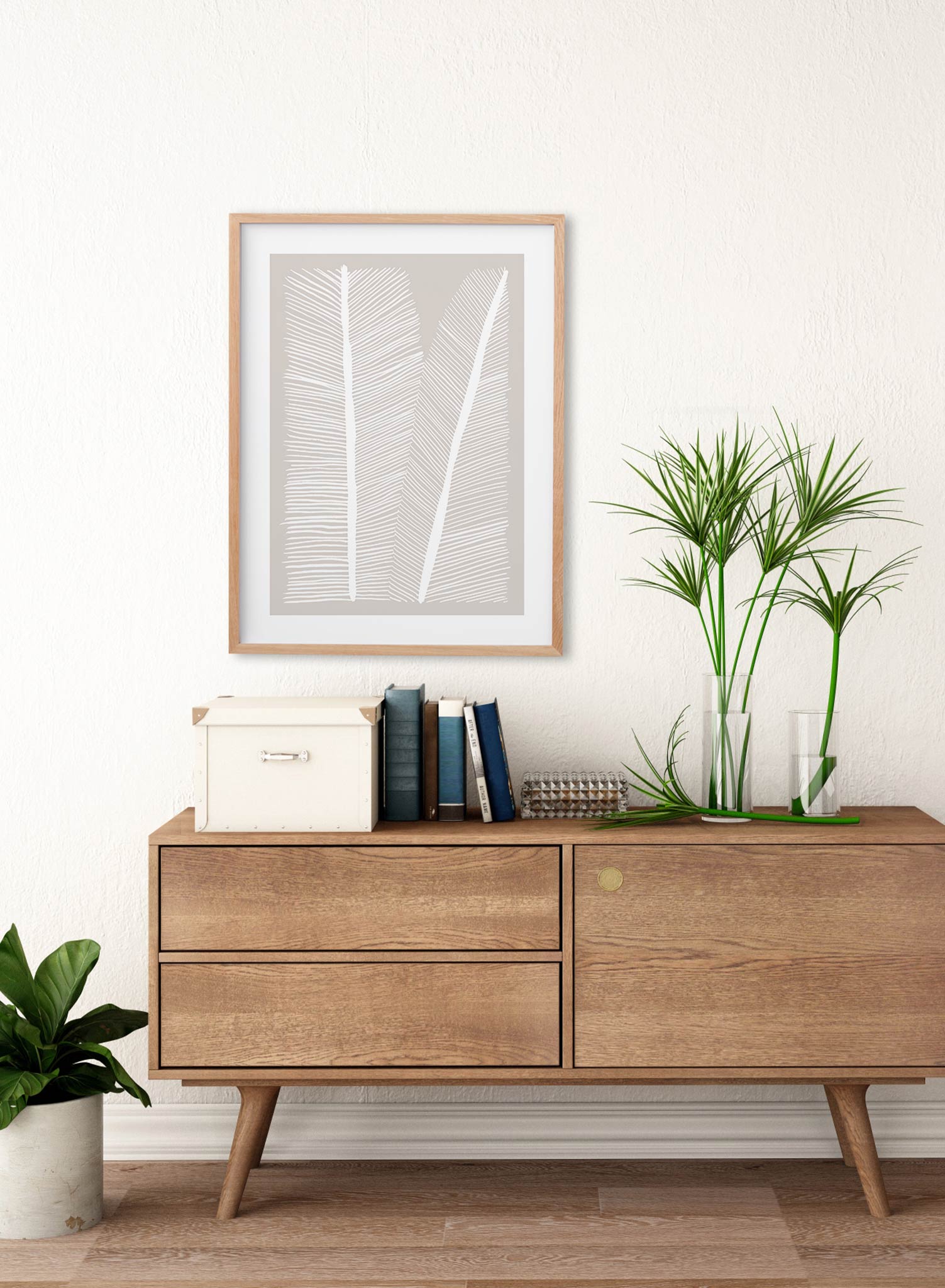 Feathered is a minimalist illustration by Opposite Wall of two white and sparse feathers.