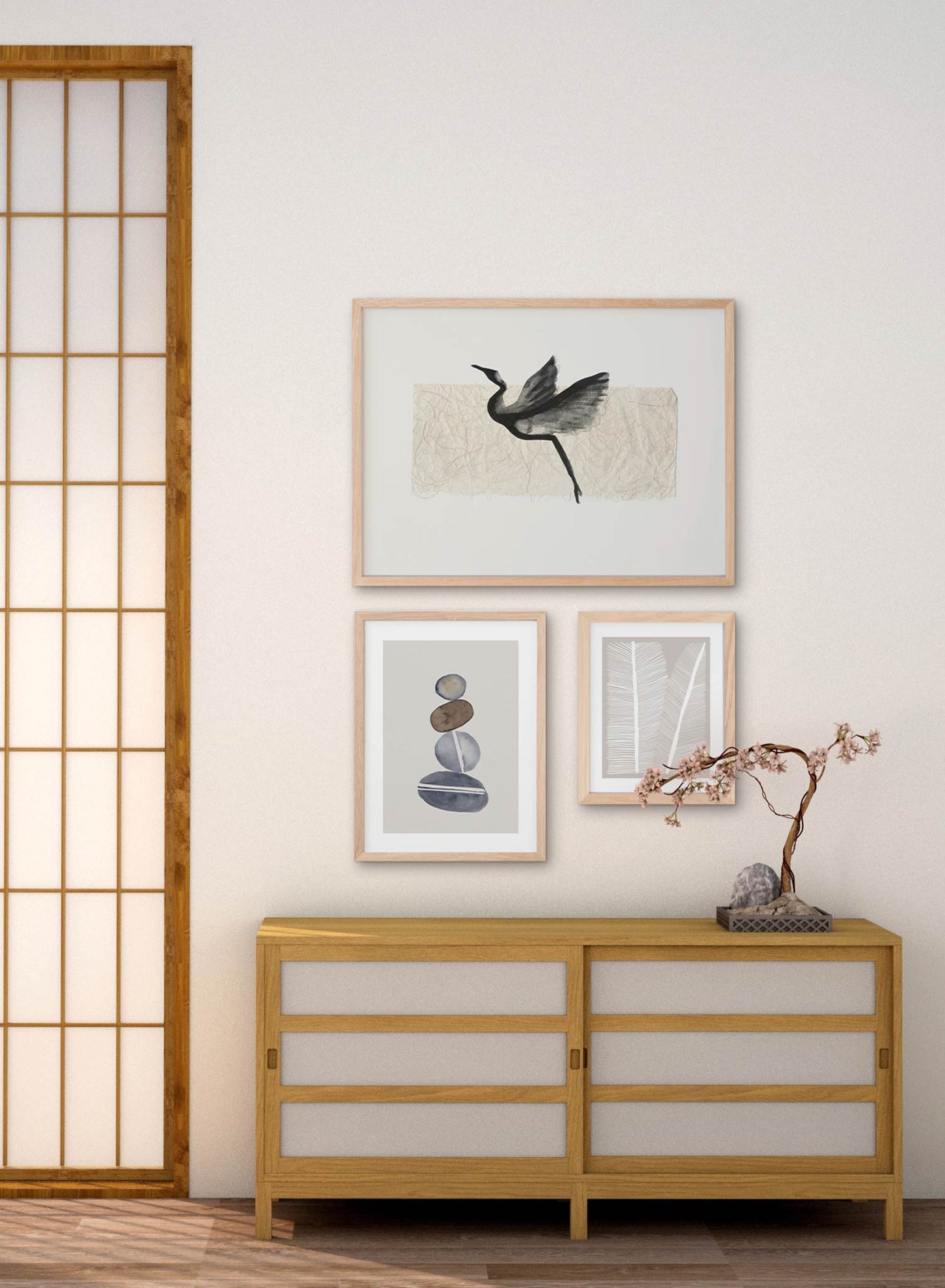 Ascend is a minimalist illustration by Opposite Wall of a majestic crane spreading its wings to fly out.