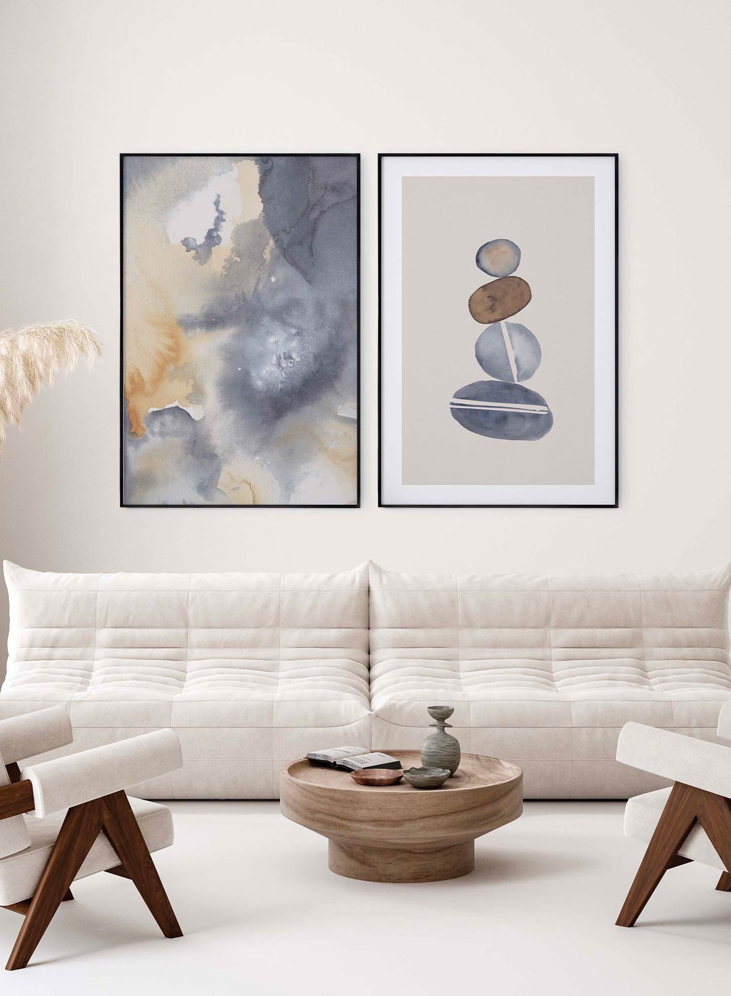 Stacked Stones is a minimalist illustration by Opposite Wall of four stacked stones of different styles and colours.