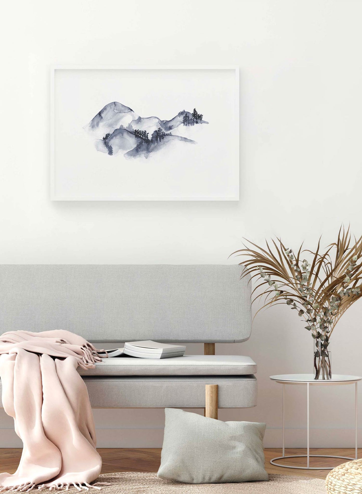Japanese Panorama is a minimalist illustration by Opposite Wall of a view of Japan's mountains and forests drawn in ink.