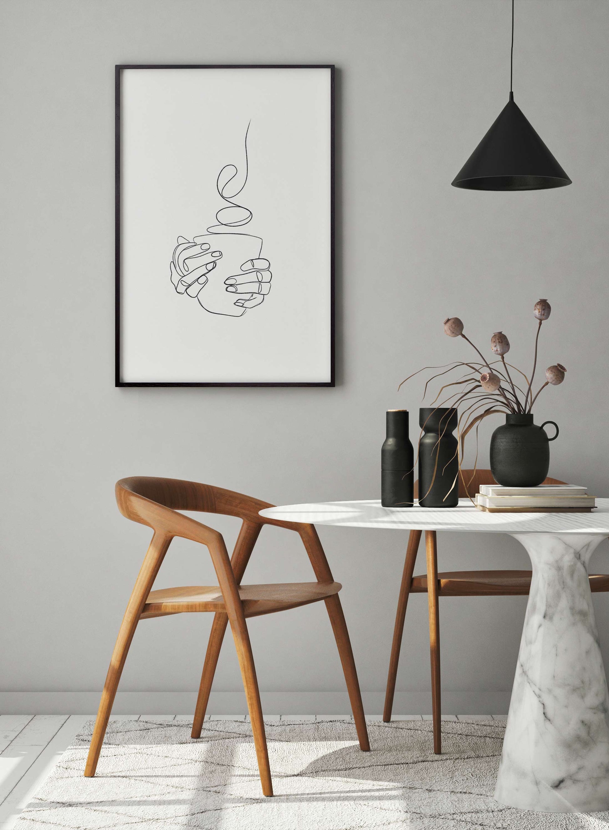 Hands holding a hot coffee mug line art Illustration, Poster | Oppositewall.com