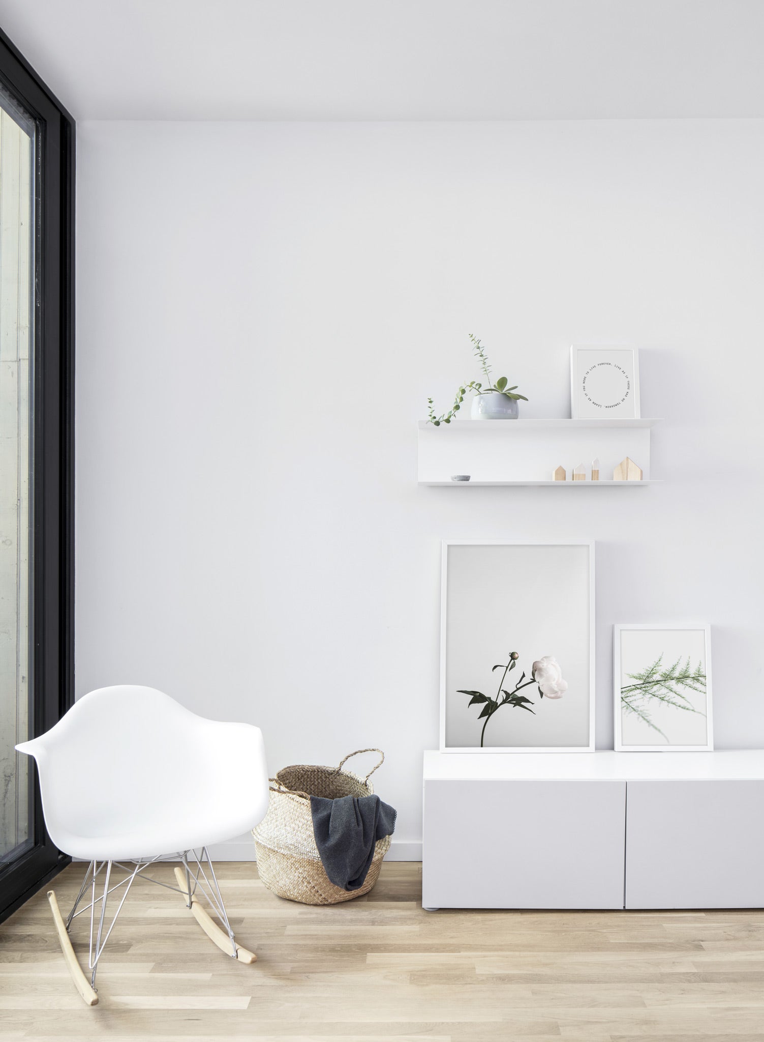 Scandinavian poster by Opposite Wall with trendy Gentle on Eyes fern branch photography - Living room with a chair